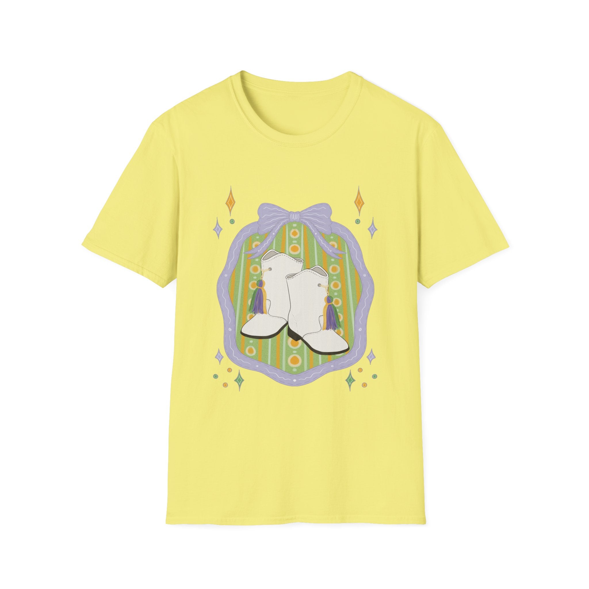 Dancing Boots Illustration T-Shirt | Retro Frame, Pastel Stars