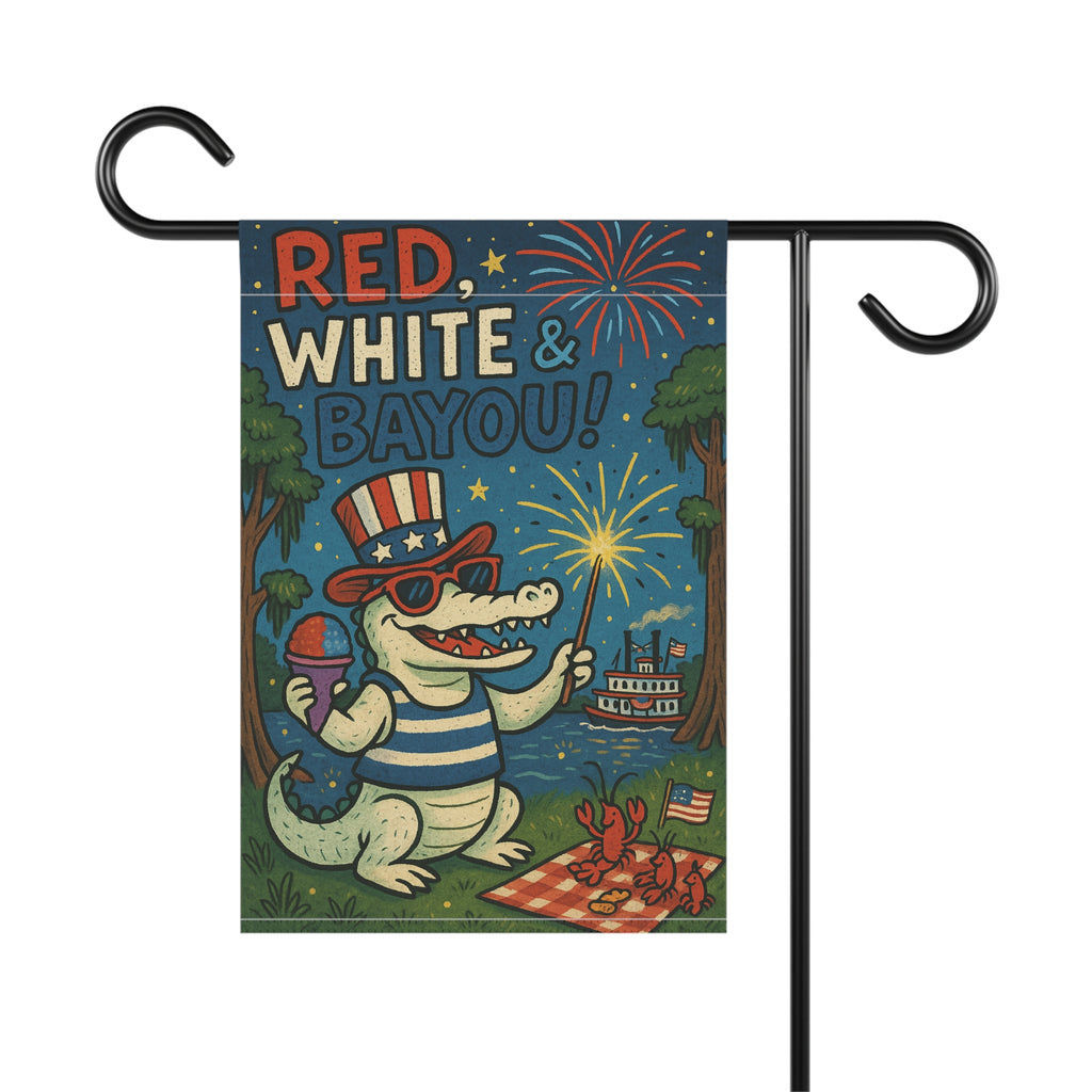 Bayou Krewe Patriotic Garden Flag – Featuring Beaux the White Gator | 4th of July Outdoor Decor
