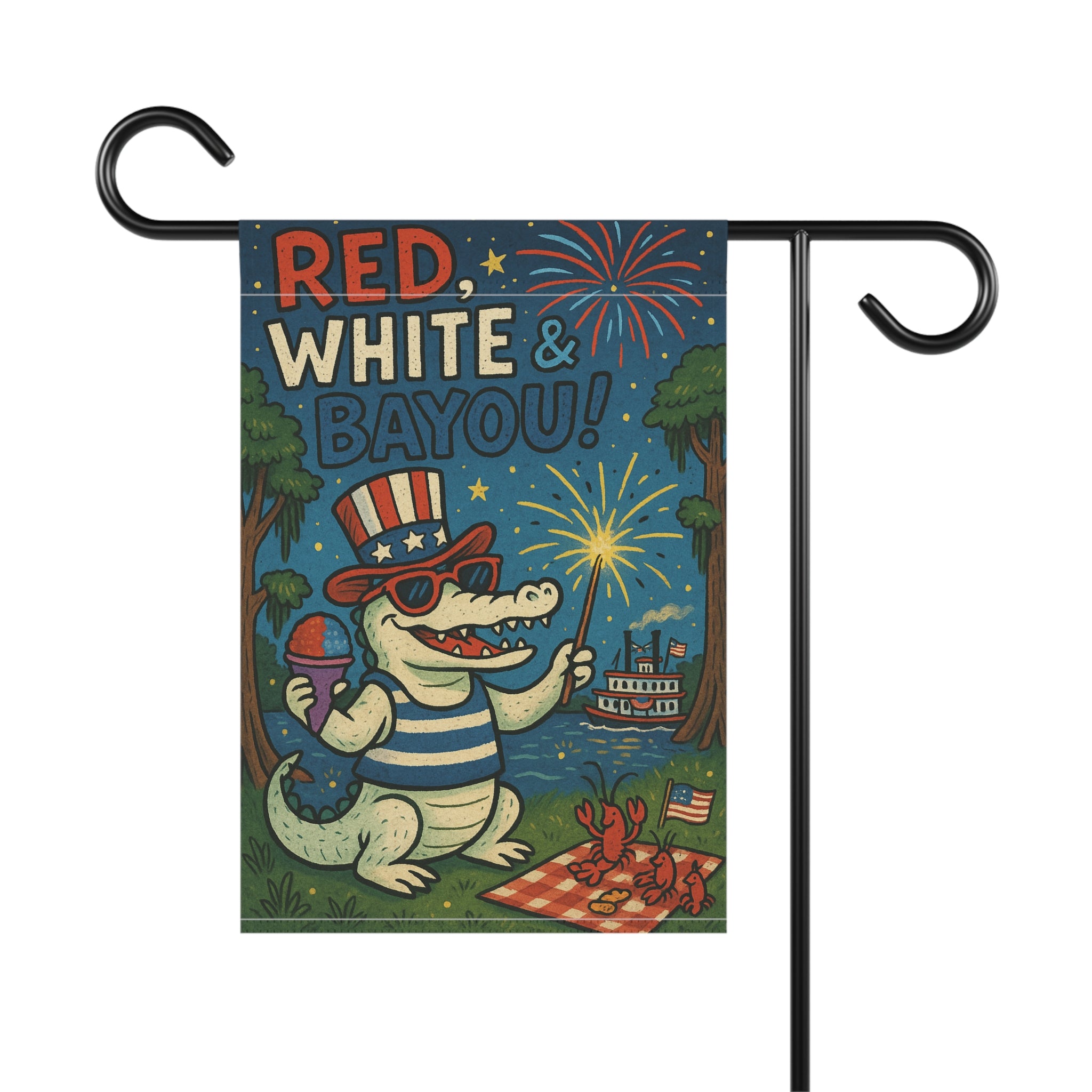 Bayou Krewe Patriotic Garden Flag – Featuring Beaux the White Gator | 4th of July Outdoor Decor