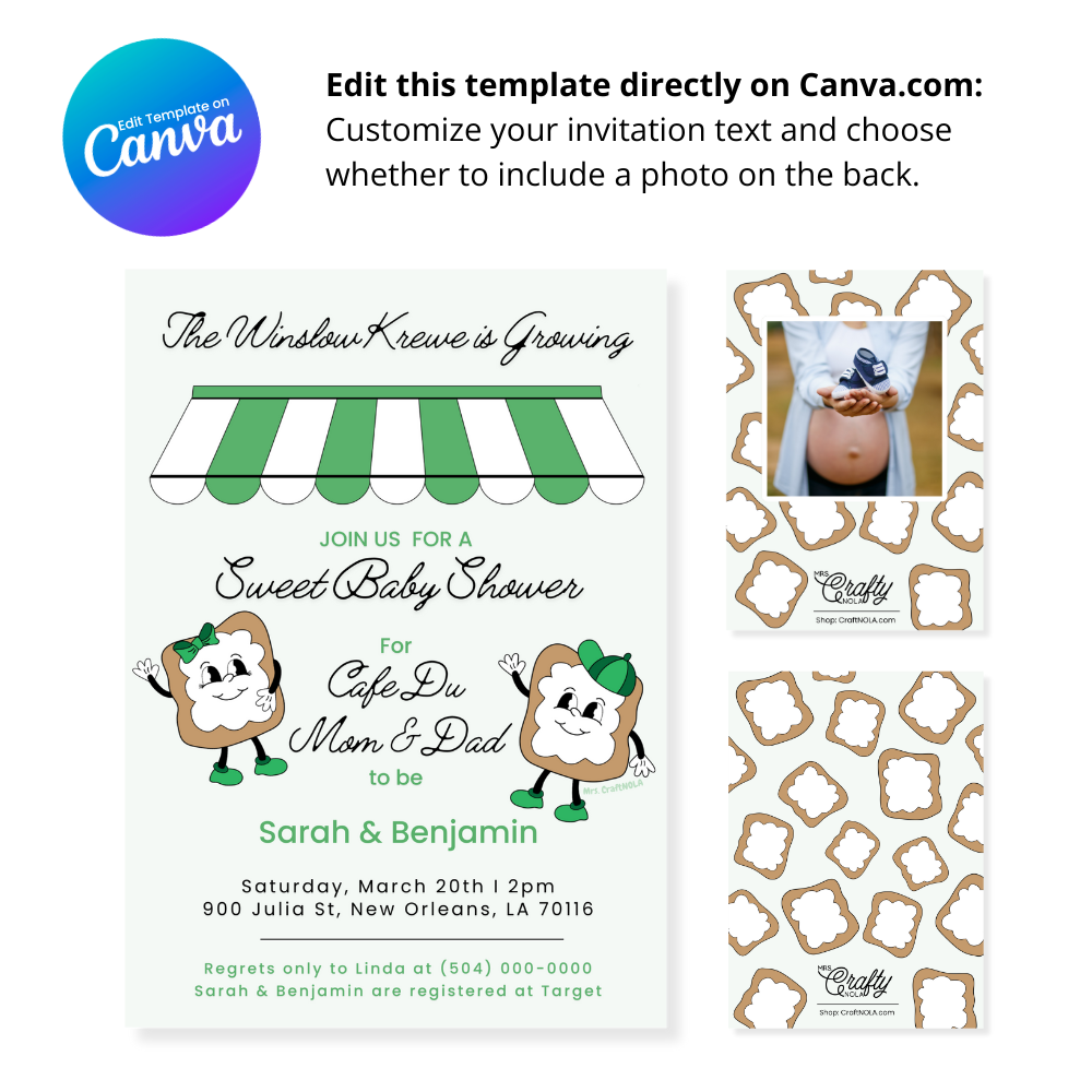 Beignet Baby Shower Invitation - Canva Template