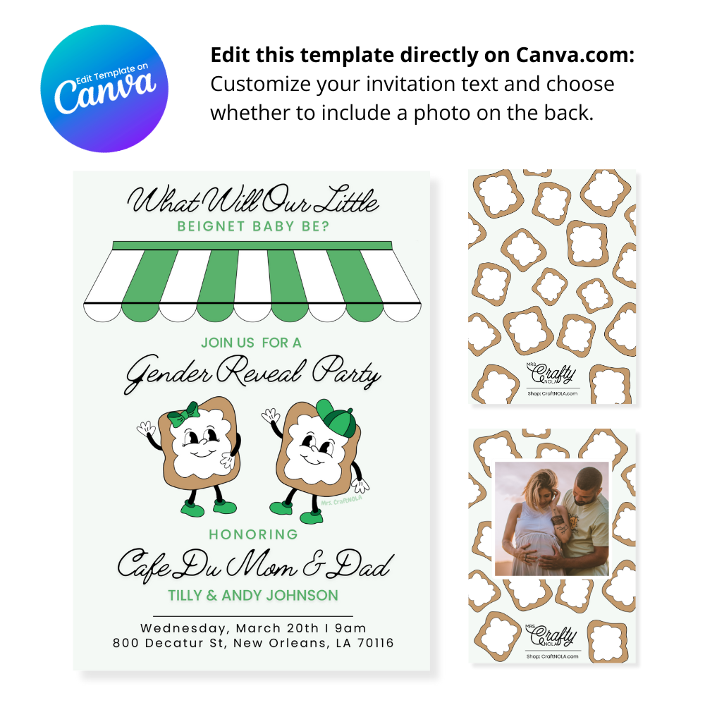 Beignet Gender Reveal Invitation - Canva Template