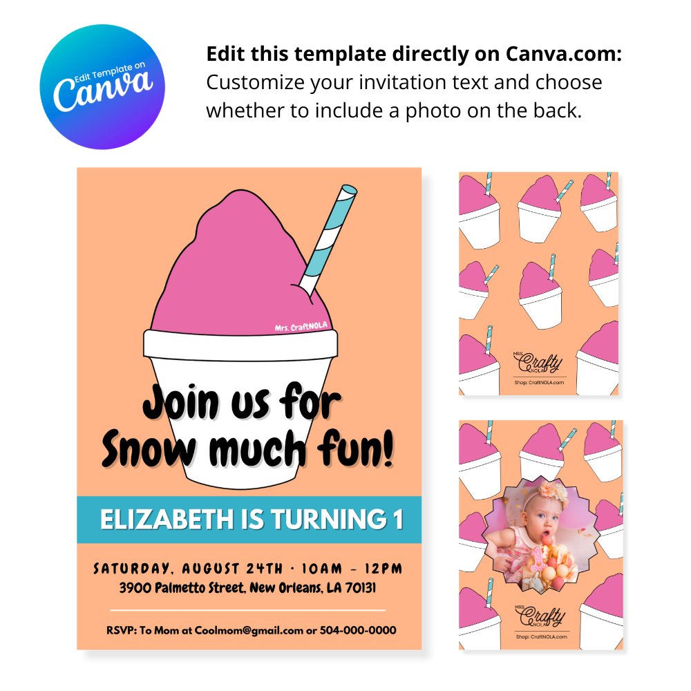 Pink and Orange Snowball Birthday Invitation - Canva Template