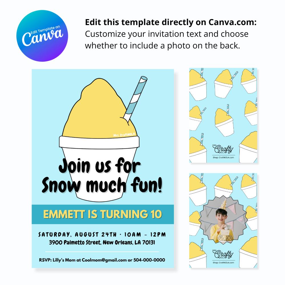 Blue and Yellow Snowball Birthday Invitation - Canva Template