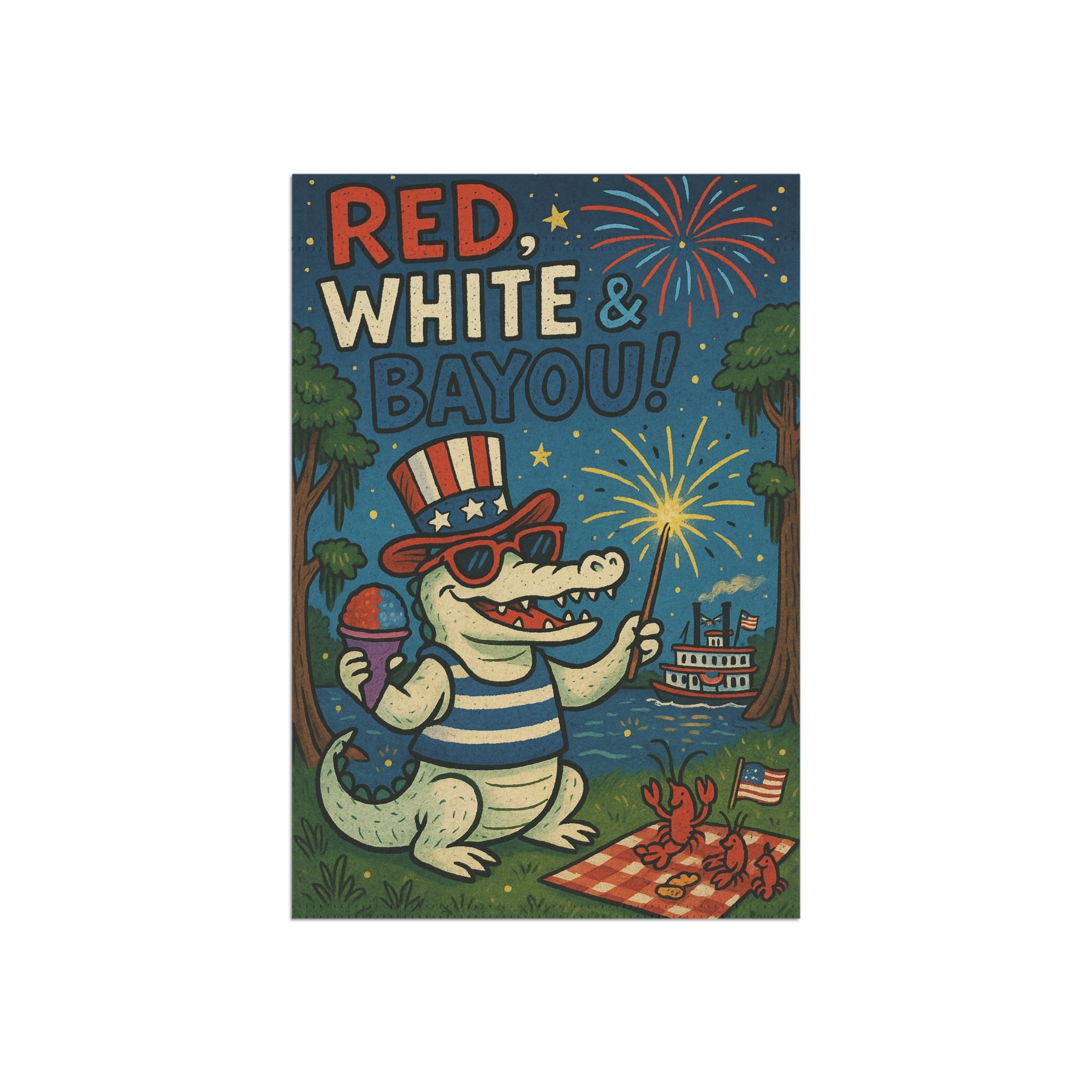 Bayou Krewe Patriotic Garden Flag – Featuring Beaux the White Gator | 4th of July Outdoor Decor