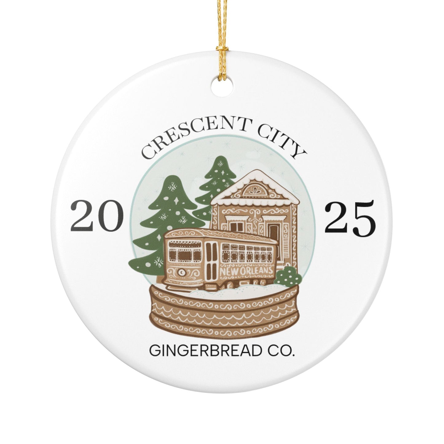 Crescent City 2025 Gingerbread Streetcar Ornament | New Orleans Ceramic Decoration