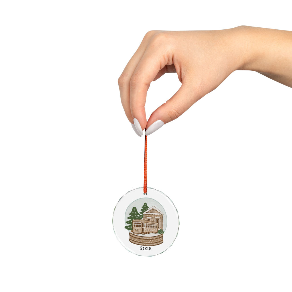 Vintage Streetcar Snow Globe Crystal Glass Ornament | Holiday Train Keepsake