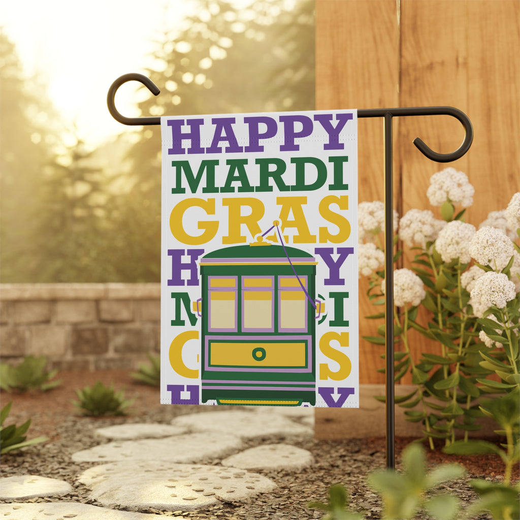 Happy Mardi Gras Street Car Garden & House Banner