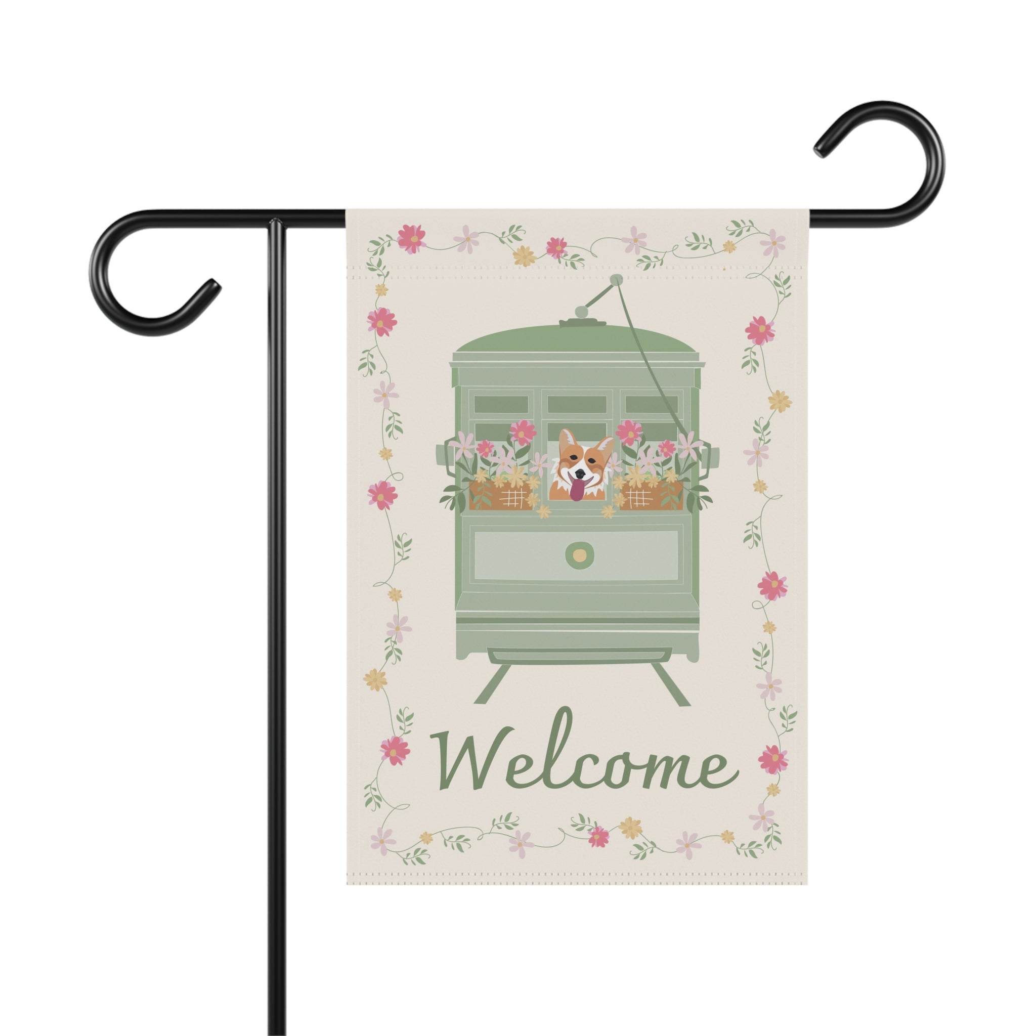 Corgi Garden Flag, Seasonal Outdoor Decor, Cute Welcome Banner for Front Yard, Floral Home Accent, Pet Lover's Gift