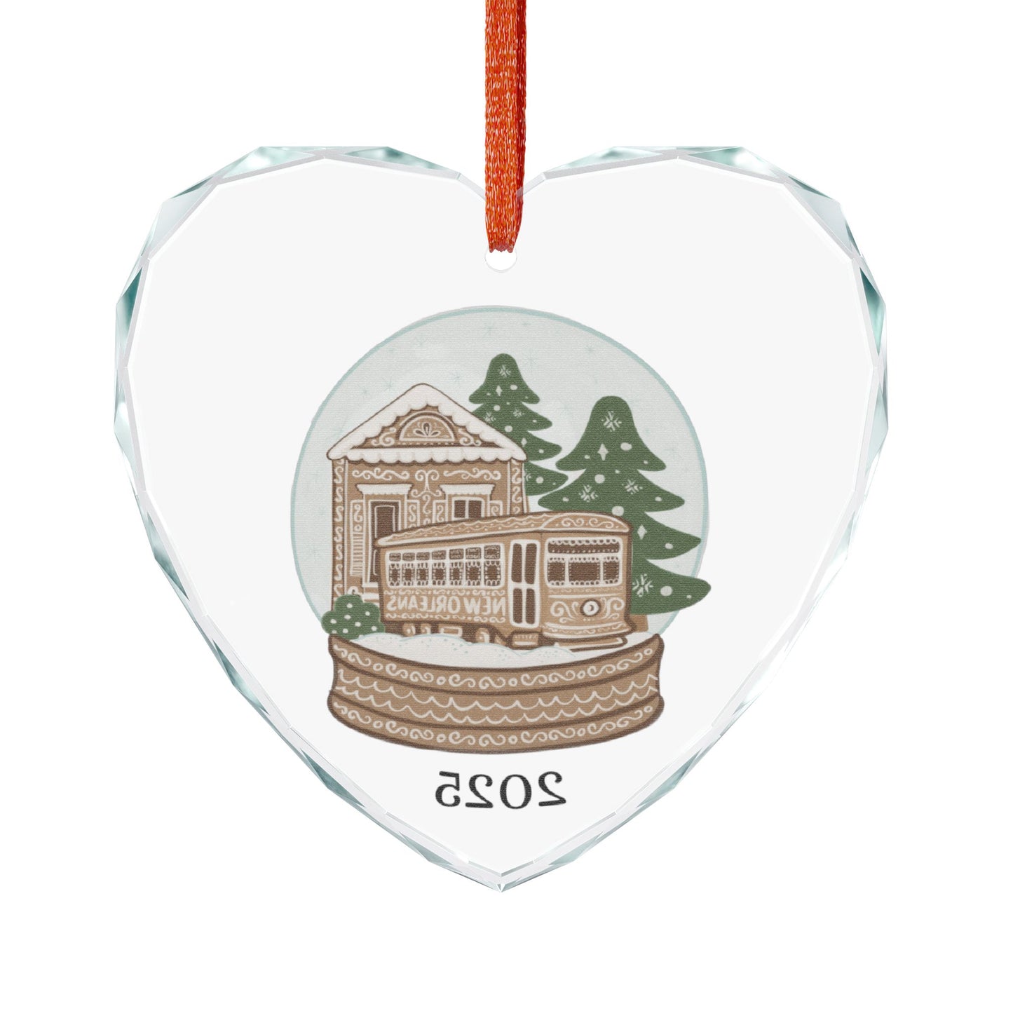 Vintage Streetcar Snow Globe Crystal Glass Ornament | Holiday Train Keepsake