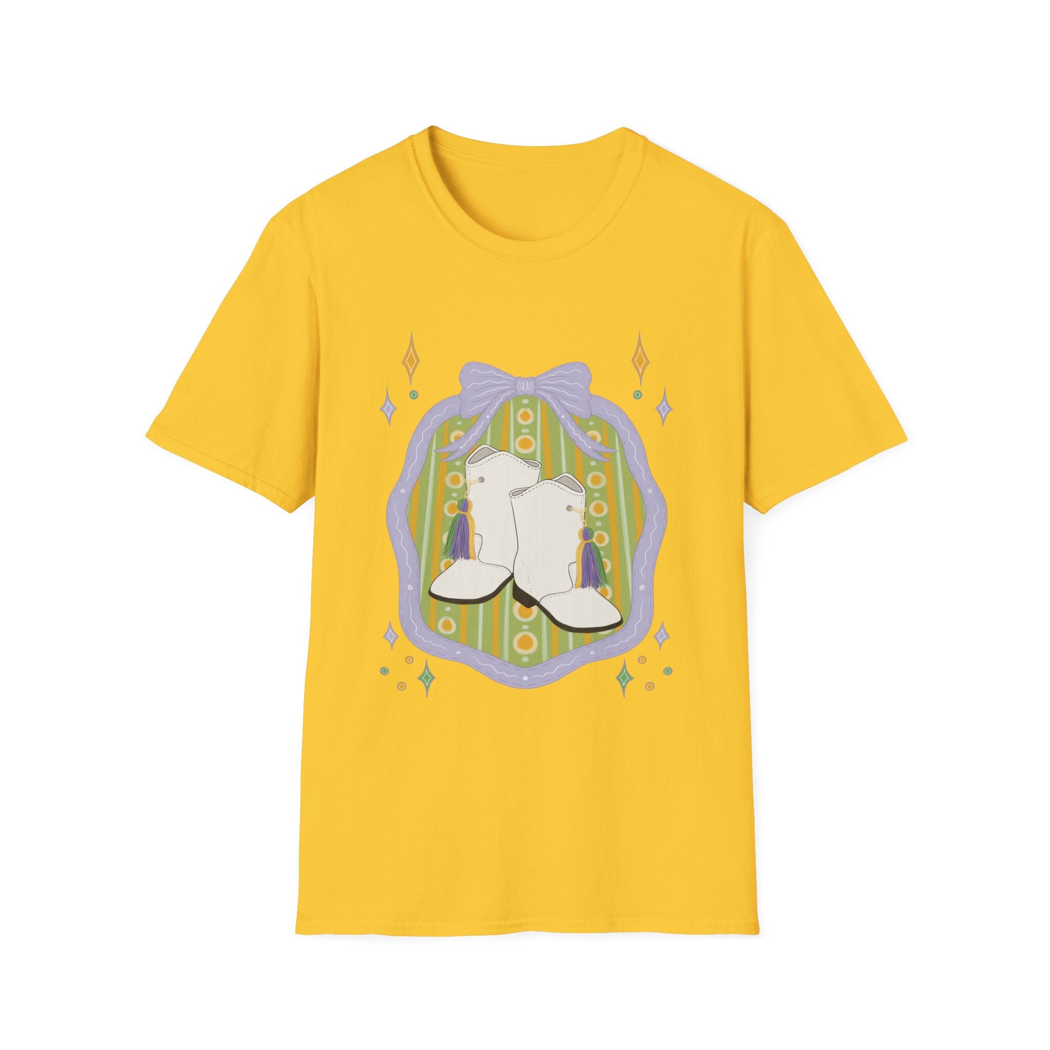 Dancing Boots Illustration T-Shirt | Retro Frame, Pastel Stars
