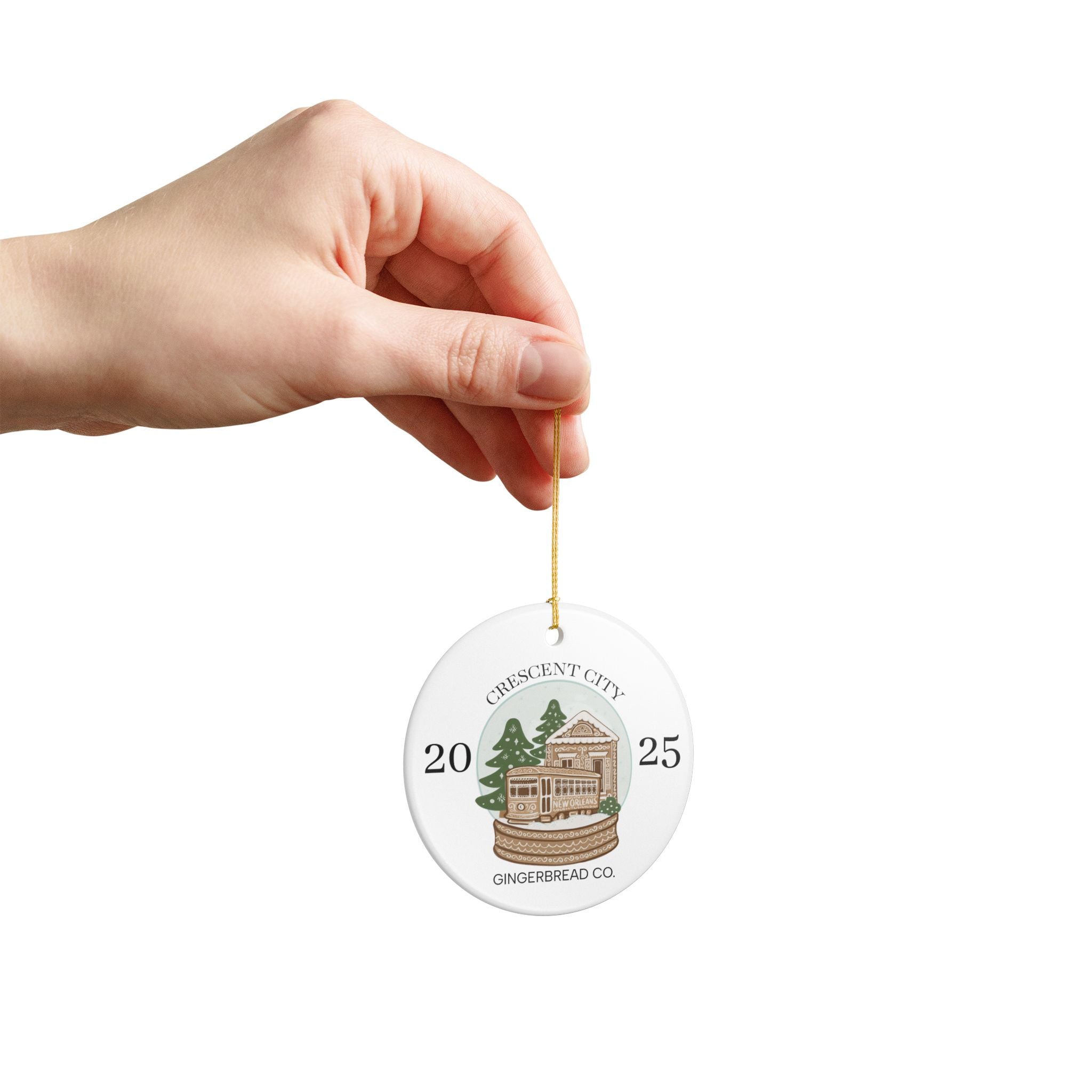 Crescent City 2025 Gingerbread Streetcar Ornament | New Orleans Ceramic Decoration