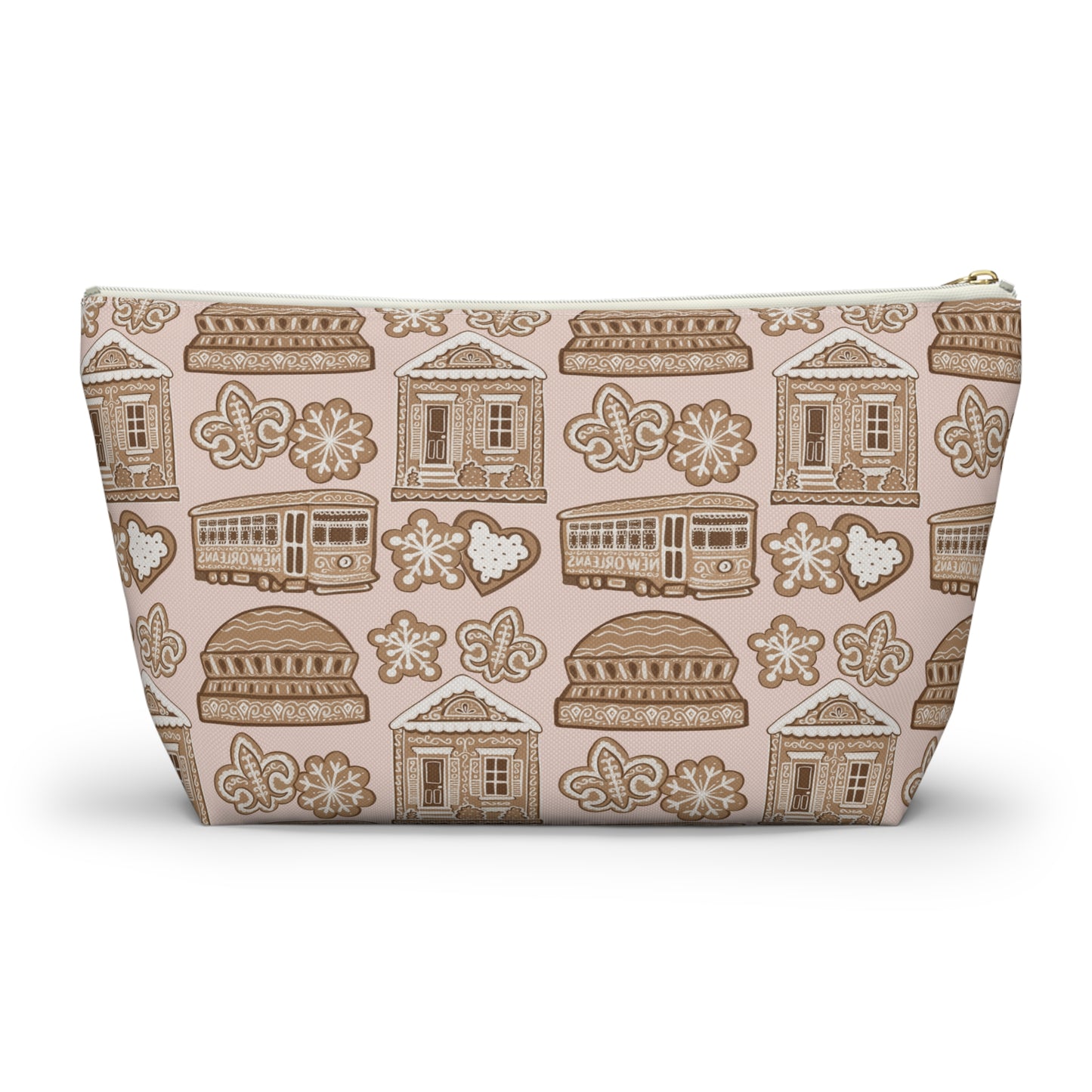 New Orleans Holiday Icons accessory pouch | streetcar fleur-de-lis dome Gingerbread pattern