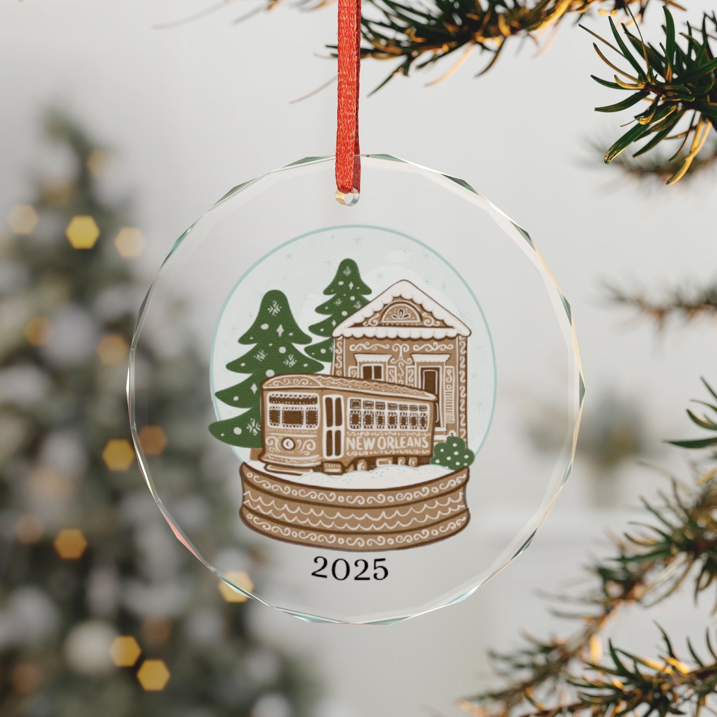 Vintage Streetcar Snow Globe Crystal Glass Ornament | Holiday Train Keepsake