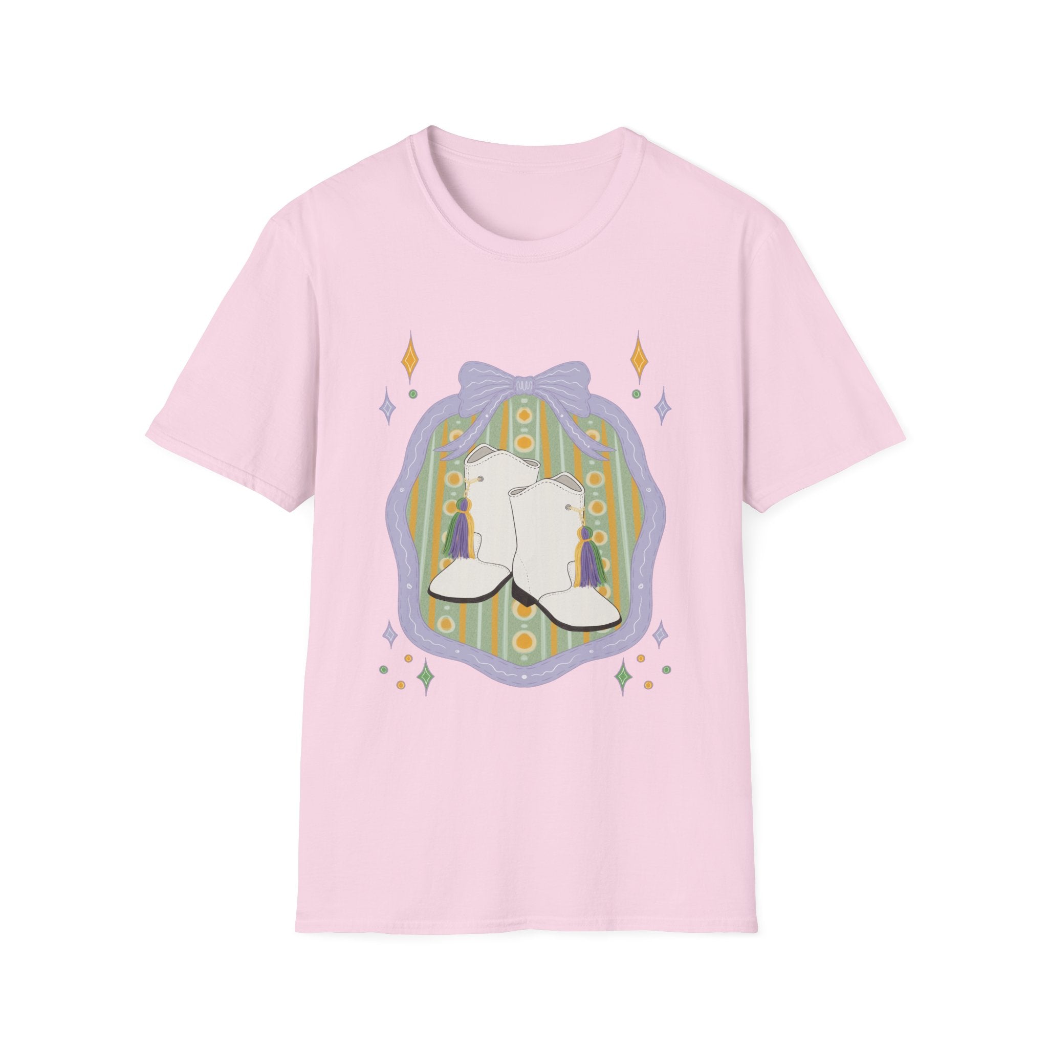 Dancing Boots Illustration T-Shirt | Retro Frame, Pastel Stars