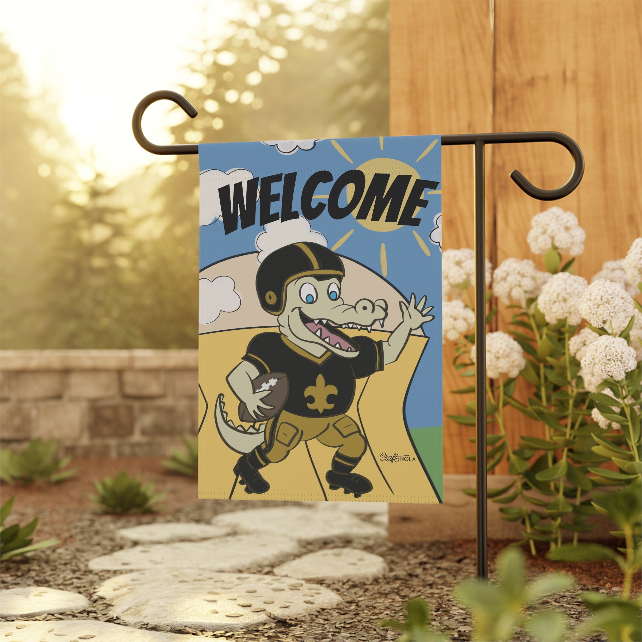 Garden Flag, New Orleans Football Alligator Superdome Welcome Banner, Outdoor Yard Decor, House Flag, Football Fan Gift, Sport Team Garden