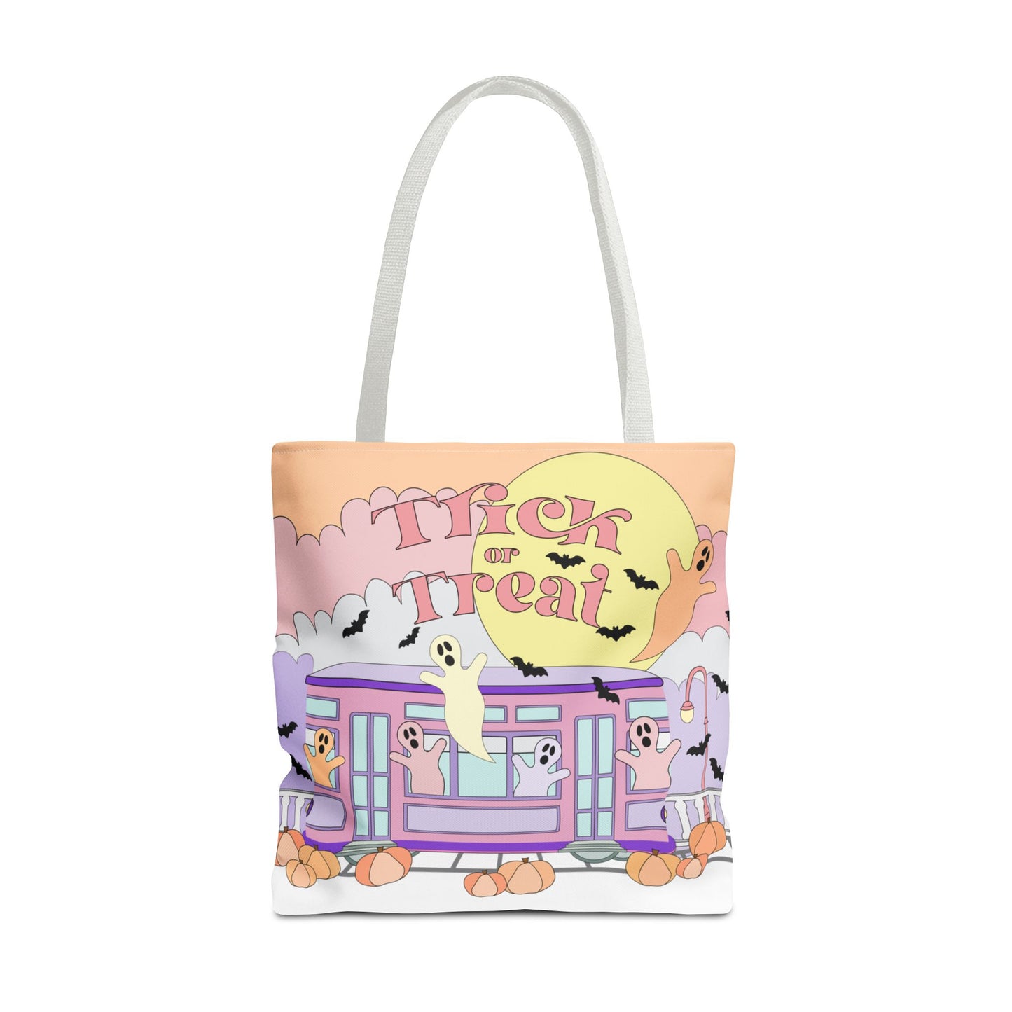 Trick-or-Treat Pastel New Orleans Ghost Tote Bag  Street Car Boo