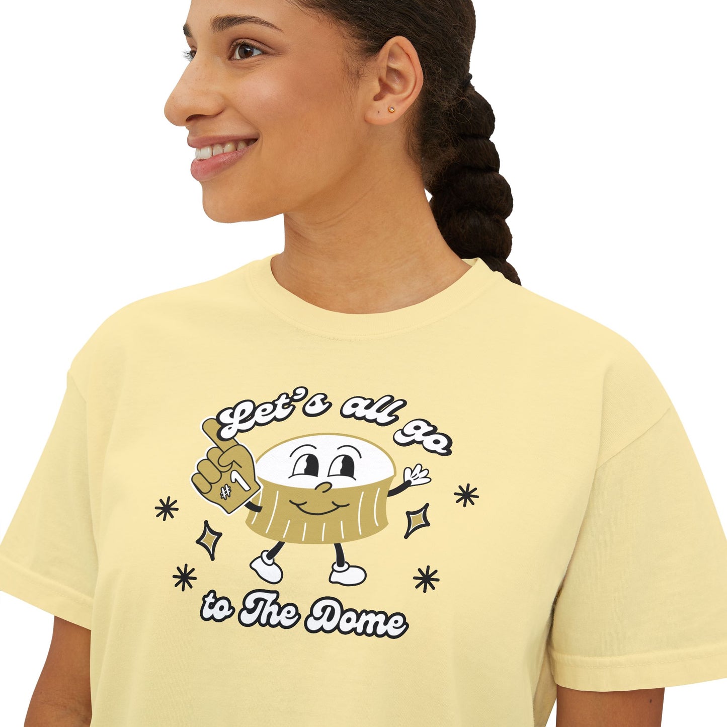 Retro New Orleans Superdome Short Woman's Boxy Tee for Saints Football Fans Let's all go to the Dome Graphic T-shirt