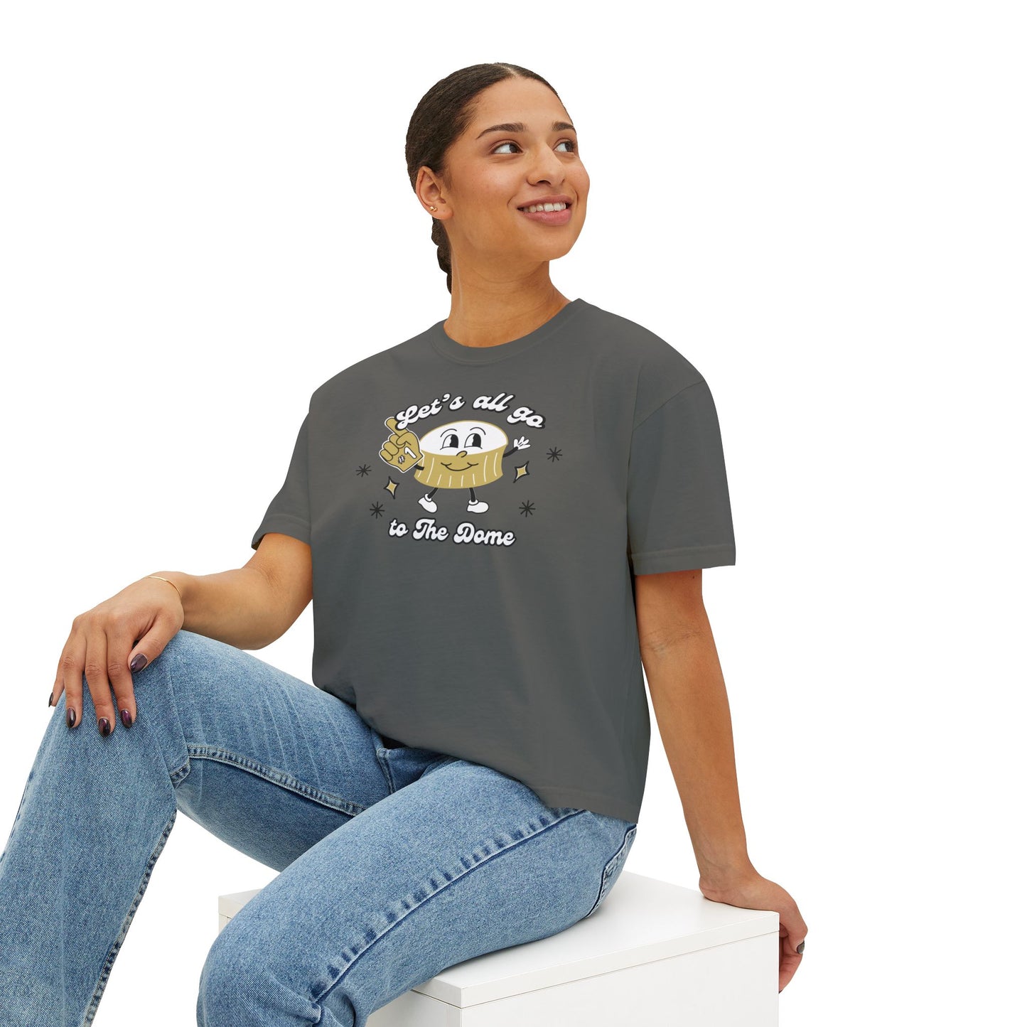 Retro New Orleans Superdome Short Woman's Boxy Tee for Saints Football Fans Let's all go to the Dome Graphic T-shirt