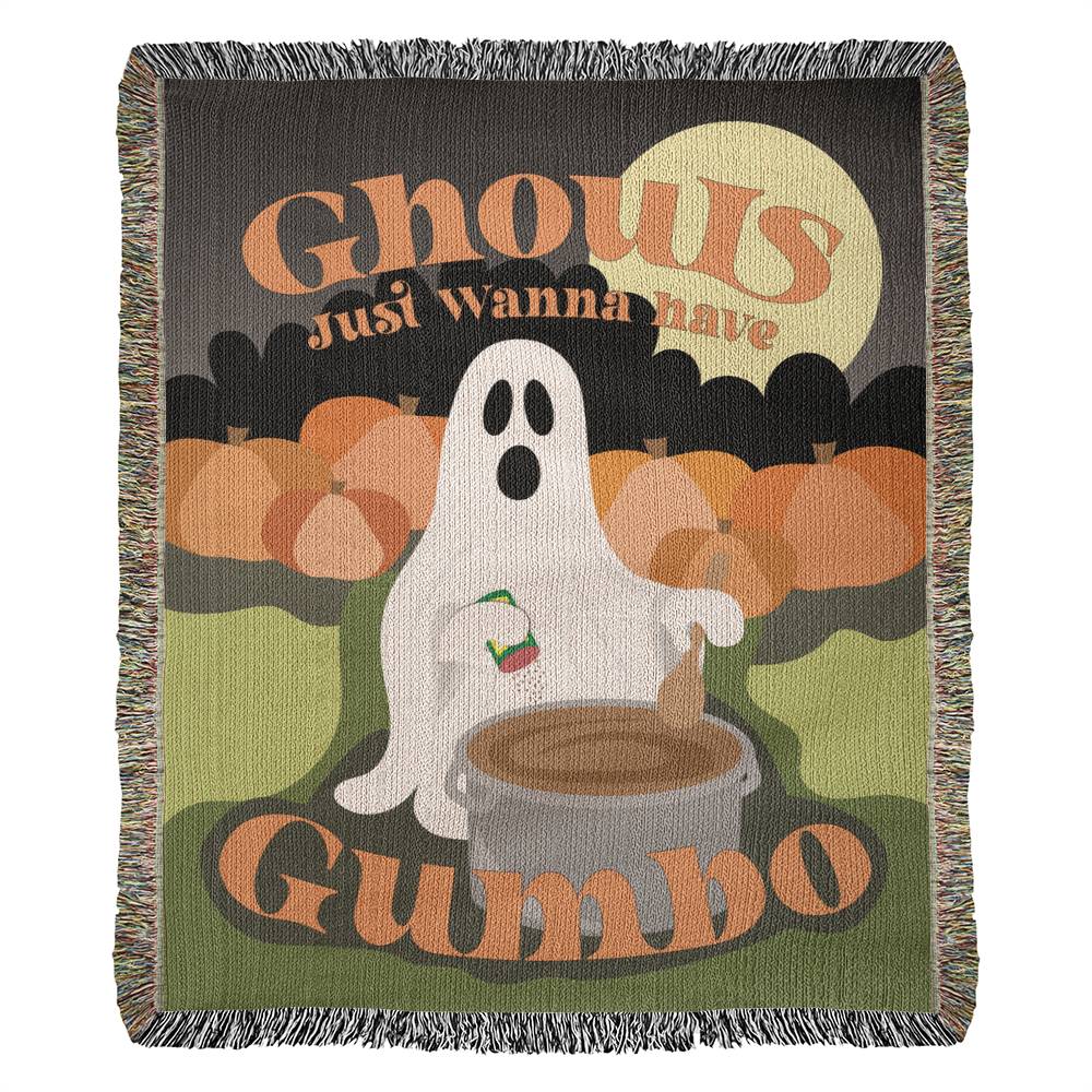 Ghouls just wanna have gumbo woven blanket