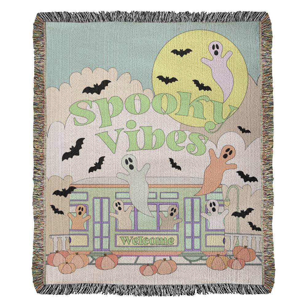 Spooky Vibes and Street Car rides - Pastel Blue - Woven Blanket