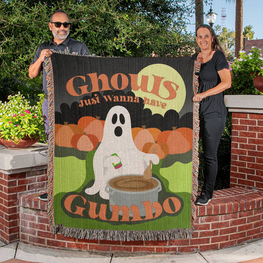 Ghouls just wanna have gumbo woven blanket