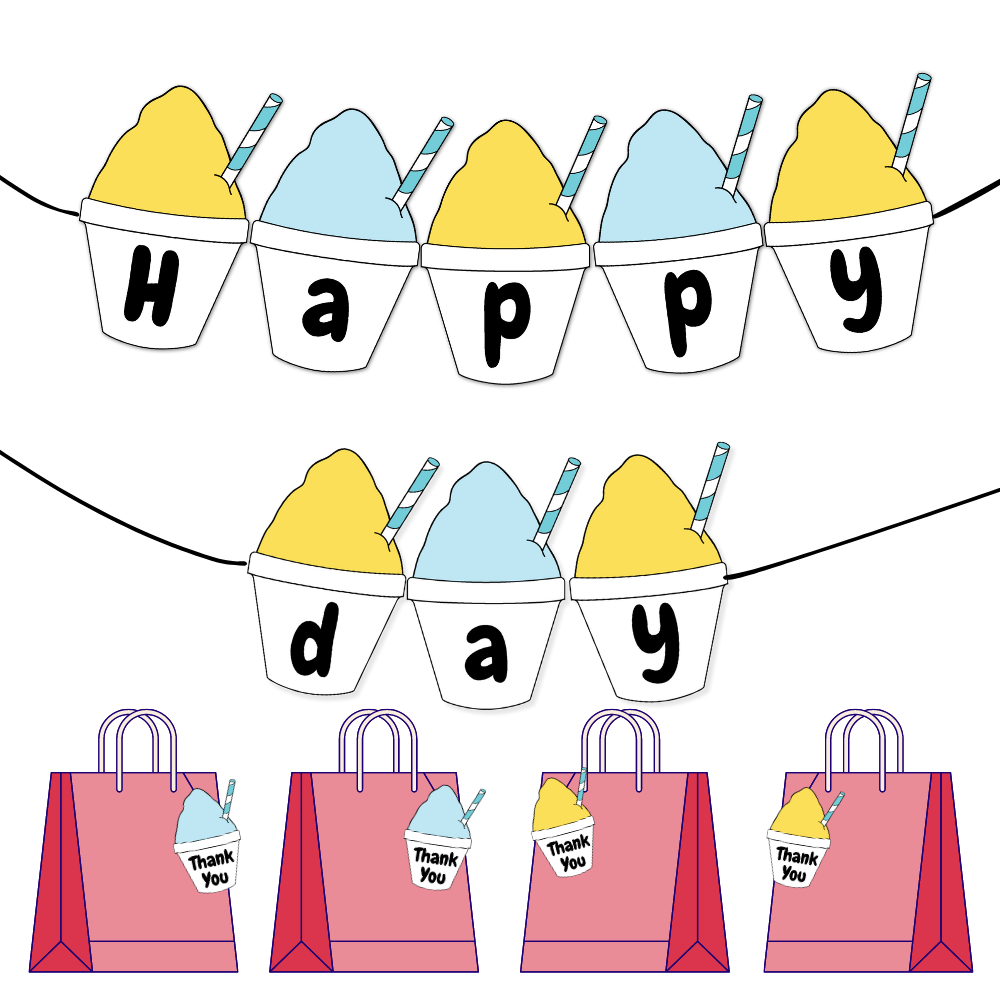 Banner & Thank You Tag Print Out Bundle - Blue and Yellow Snowball Birthday  - Canva Template