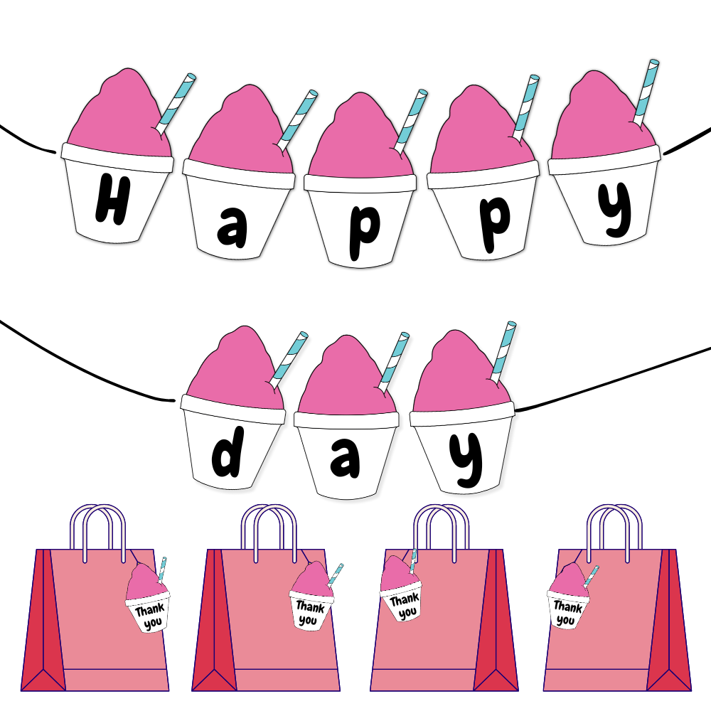 Banner & Thank You Tag Print Out Bundle - Pink Snowball Birthday  - Canva Template