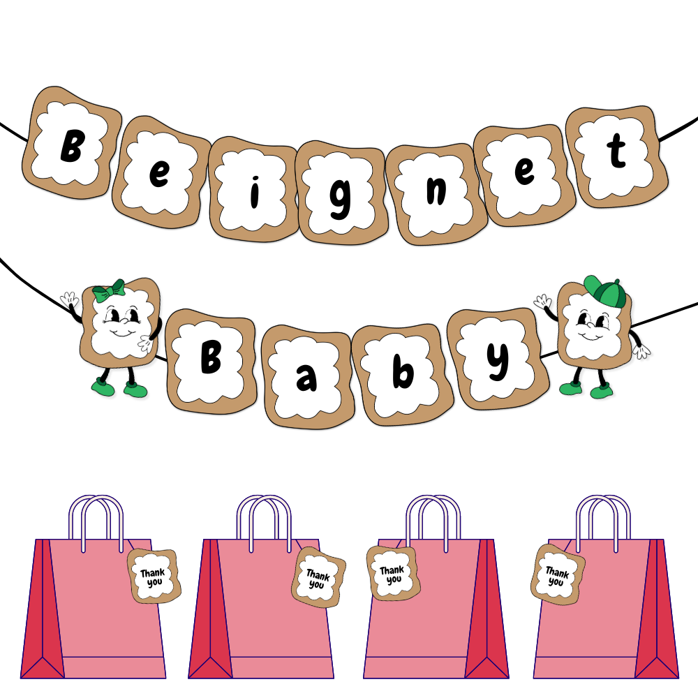 Banner & Thank You Tag Print Out Bundle - Beignet Baby - Canva Template