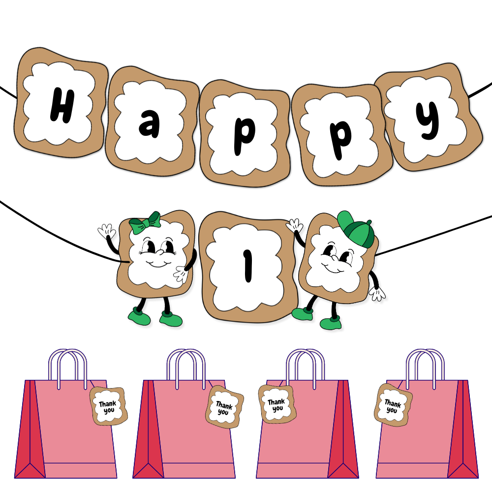 Banner & Thank You Tag Print Out Bundle - Beignet Birthday  - Canva Template