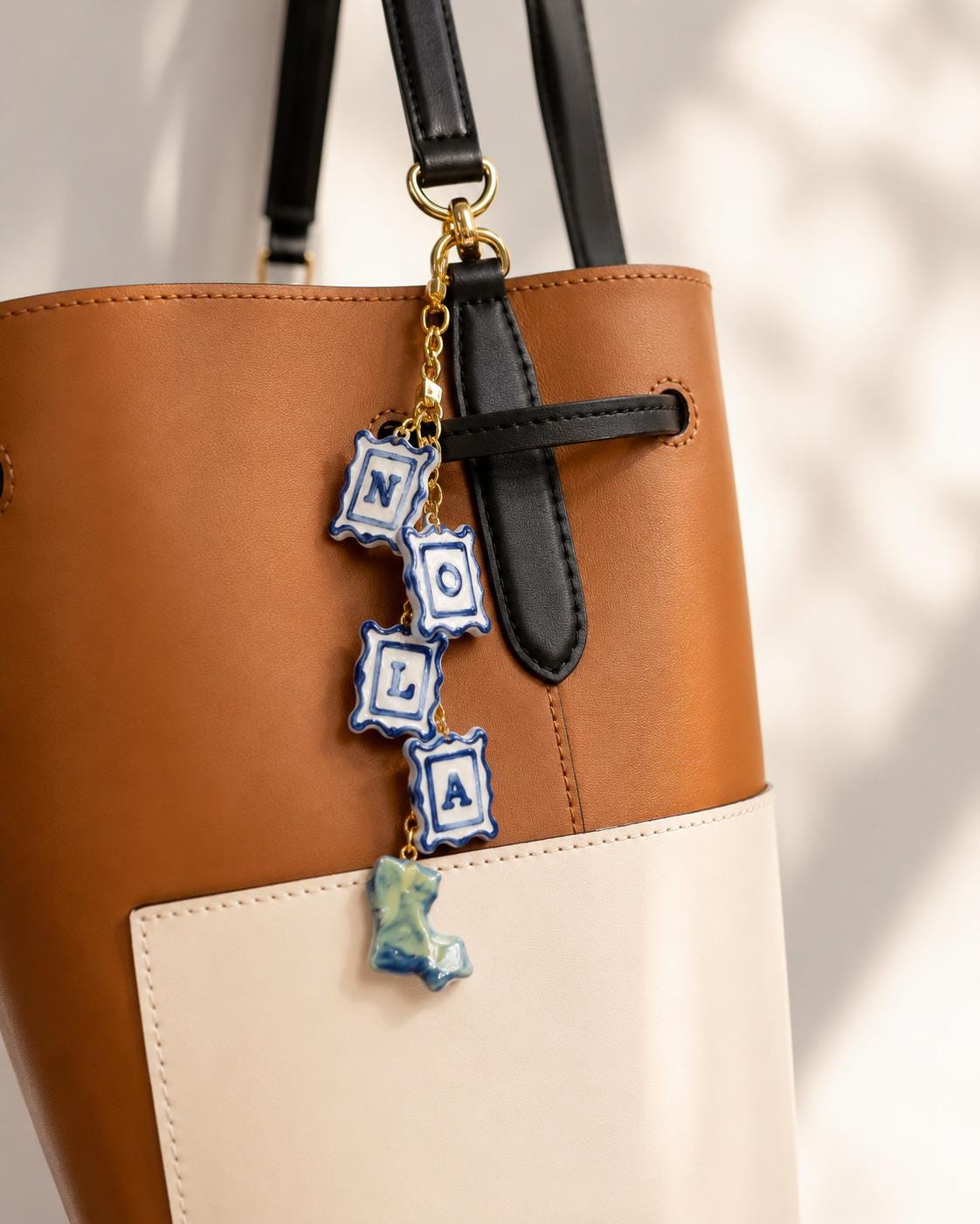 Blue and White Bag Charm, Personalized Name or Initial Purse Charm, Handmade Tile Accessory