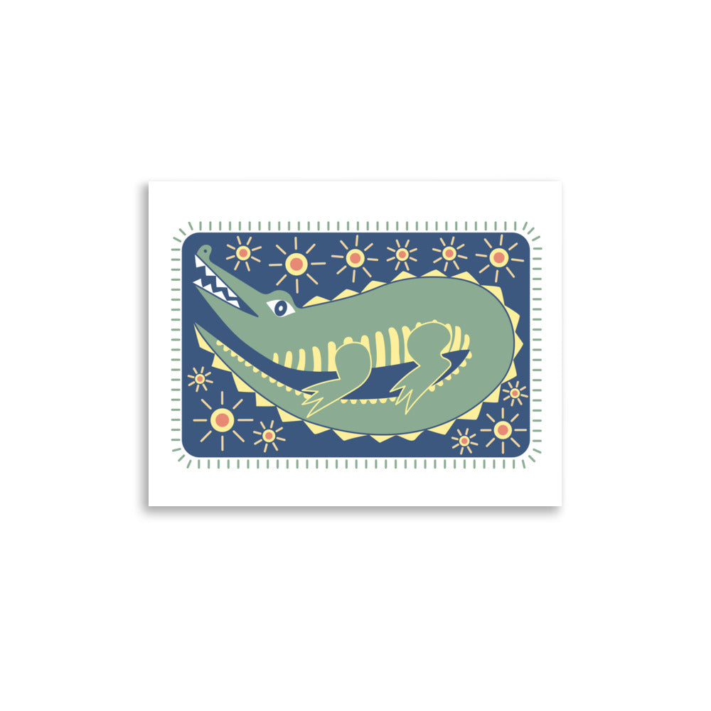 South West Alligator Print Poster - Green, Blue Yellow, Red