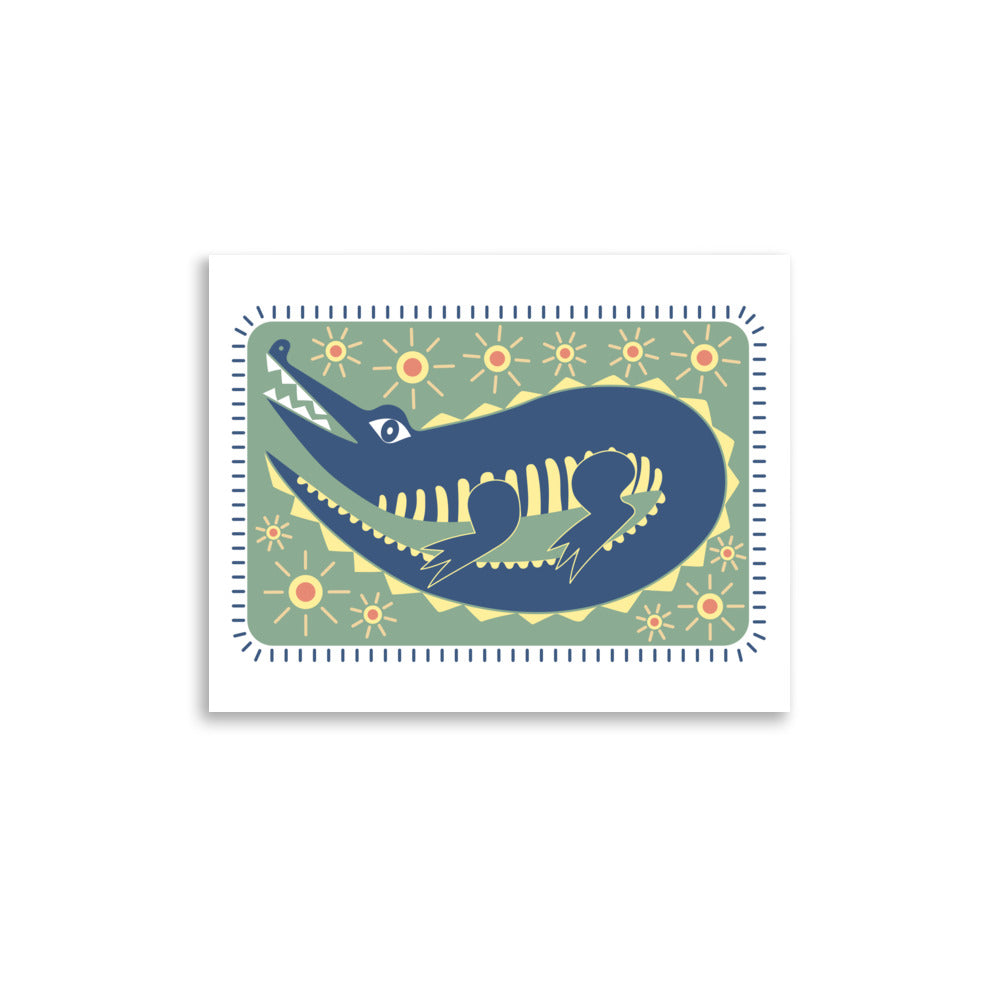 South West Alligator Print Poster - Blue, Green, Yellow