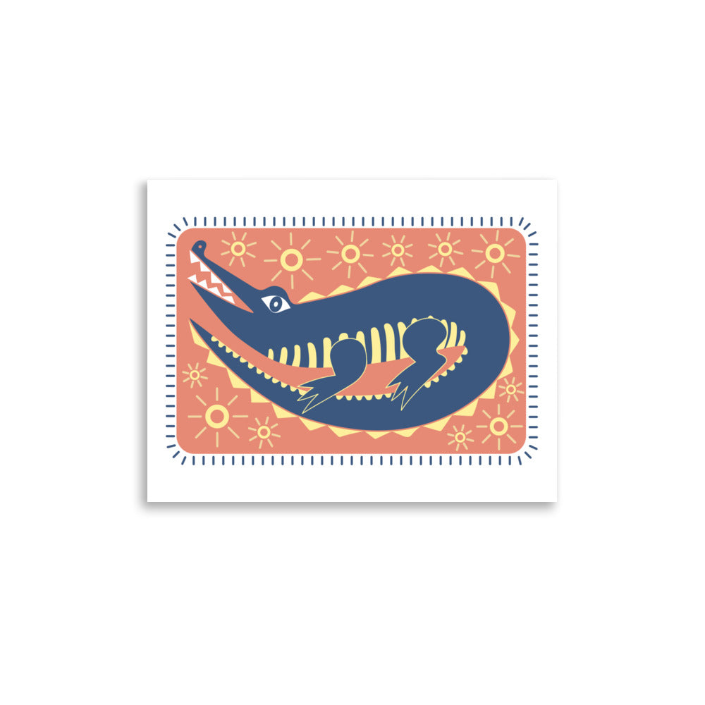 South West Alligator Print Poster - Blue, Red, Yellow