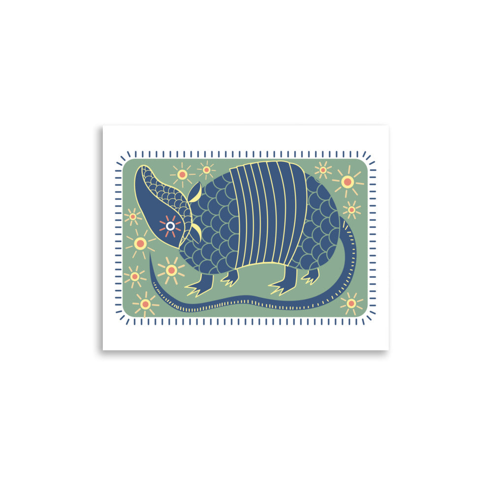 Armadillo South West Inspired Print Poster - Blue, Green, Yellow