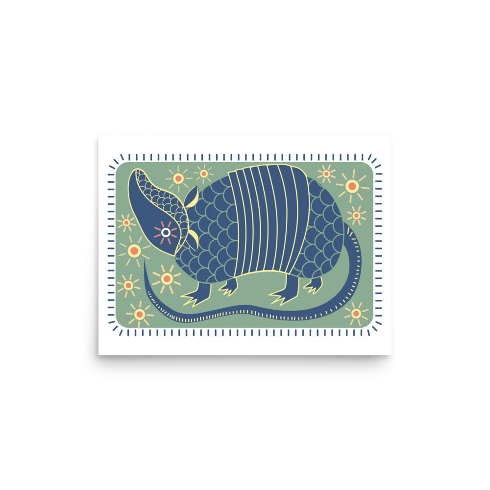 Armadillo South West Inspired Print Poster - Blue, Green, Yellow