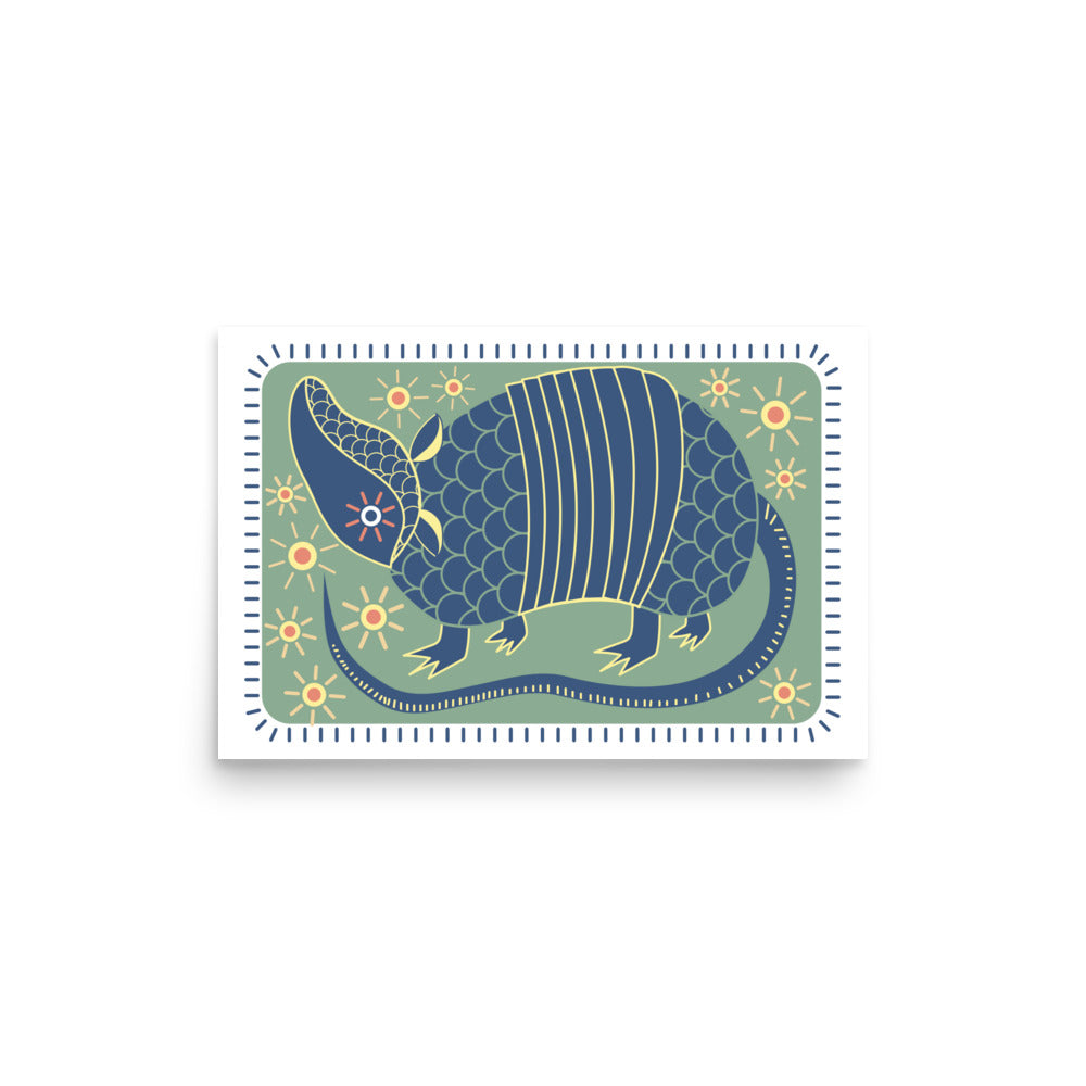 Armadillo South West Inspired Print Poster - Blue, Green, Yellow