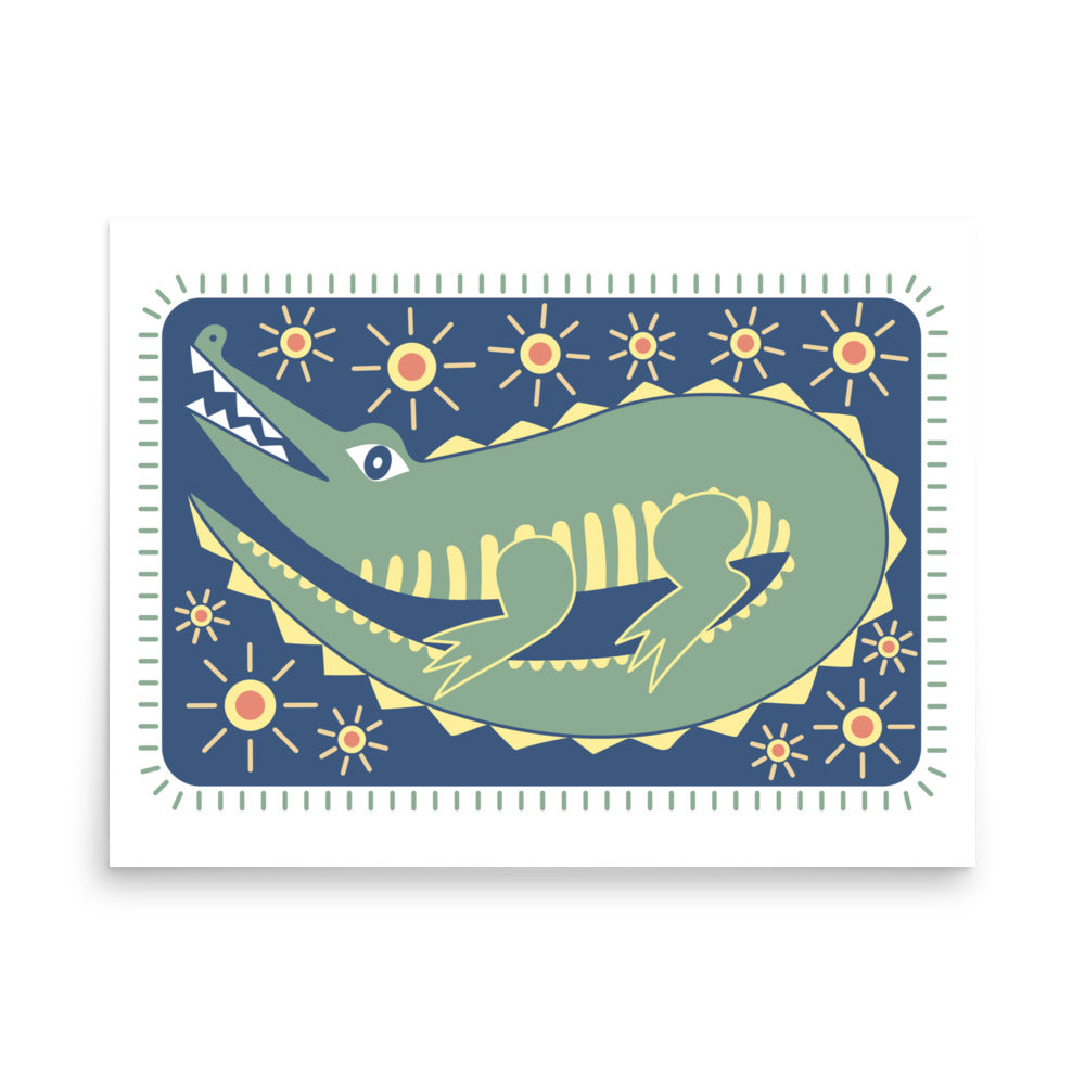 South West Alligator Print Poster - Green, Blue Yellow, Red