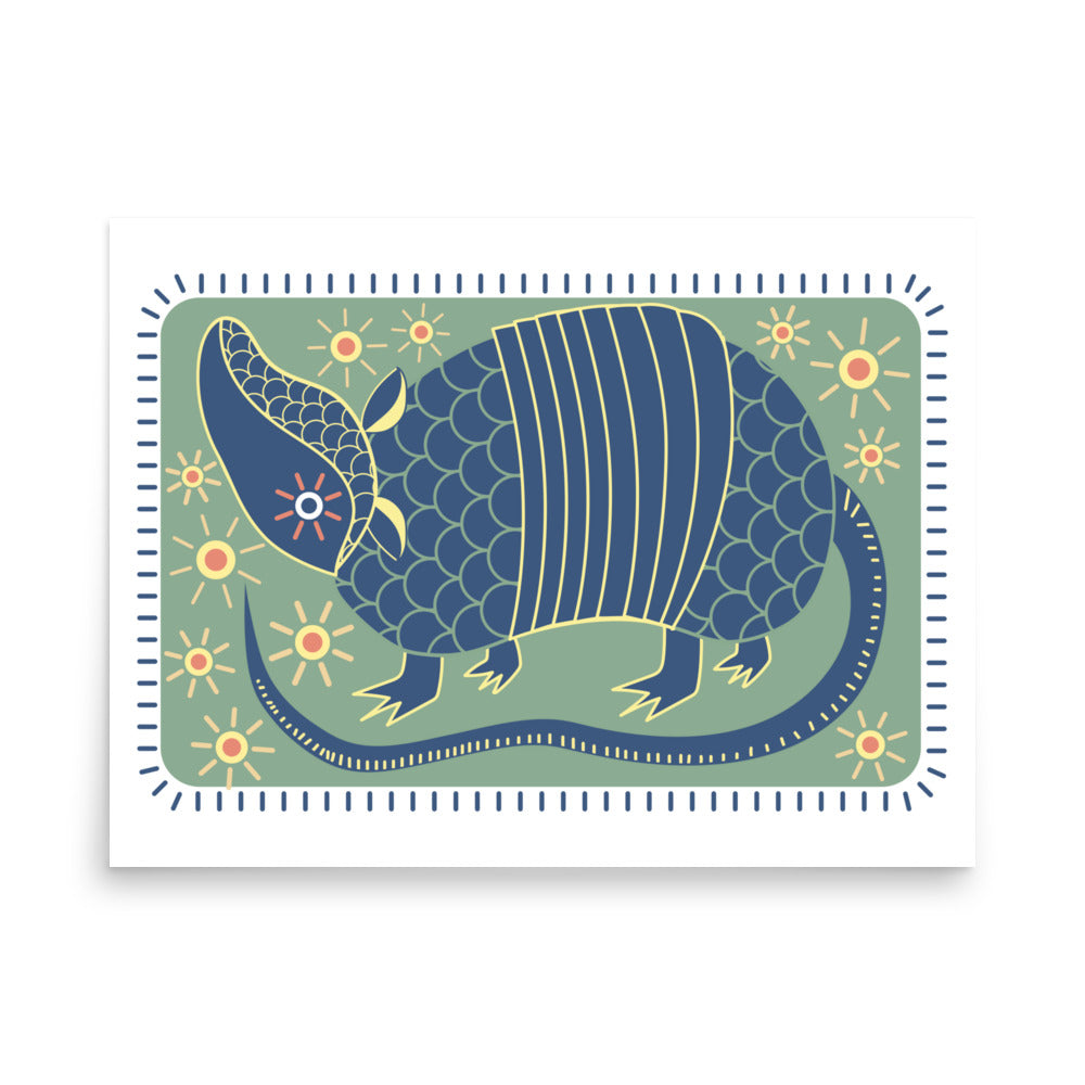 Armadillo South West Inspired Print Poster - Blue, Green, Yellow