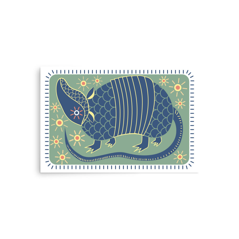 Armadillo South West Inspired Print Poster - Blue, Green, Yellow