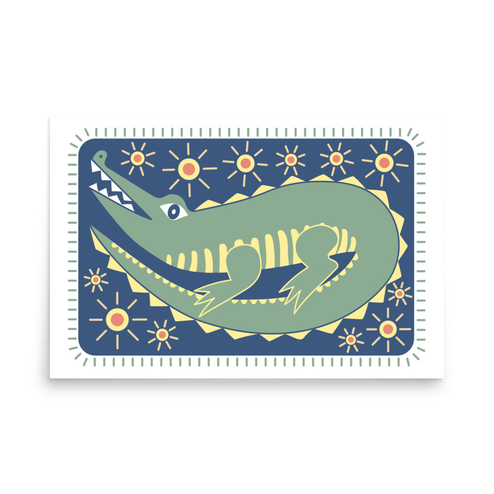 South West Alligator Print Poster - Green, Blue Yellow, Red