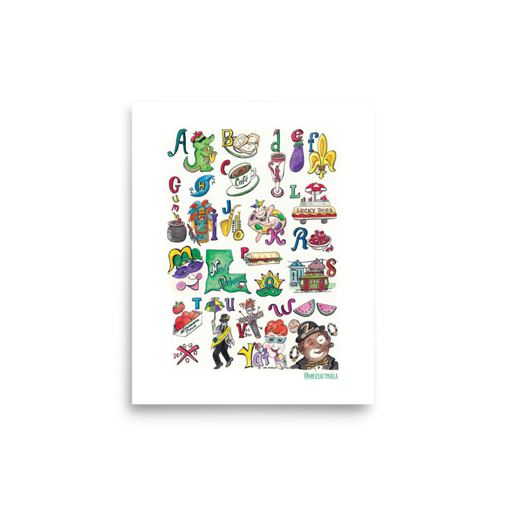 Yat Alphabet Poster – Funny New Orleans-themed wall art print with local slang
