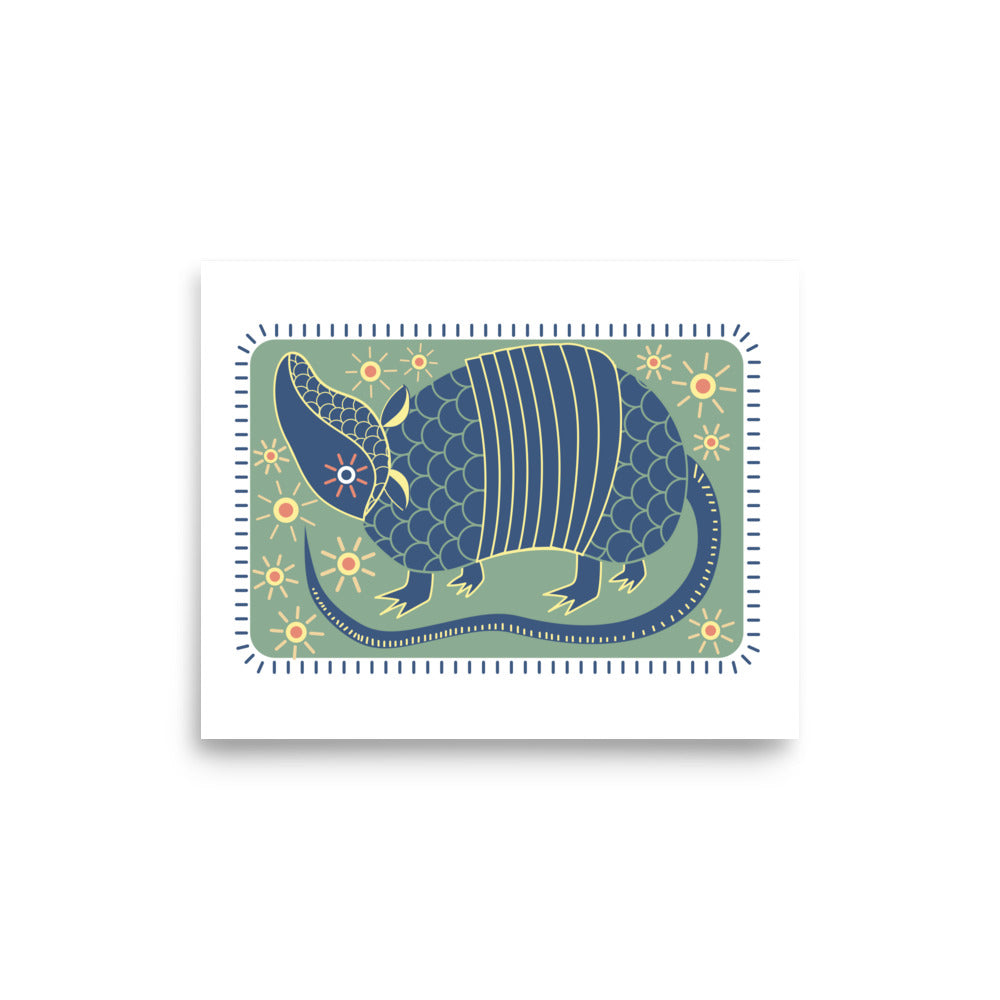 Armadillo South West Inspired Print Poster - Blue, Green, Yellow