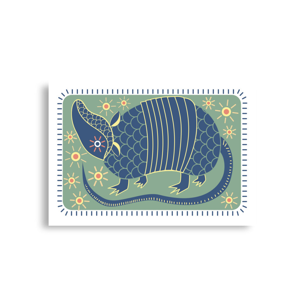 Armadillo South West Inspired Print Poster - Blue, Green, Yellow