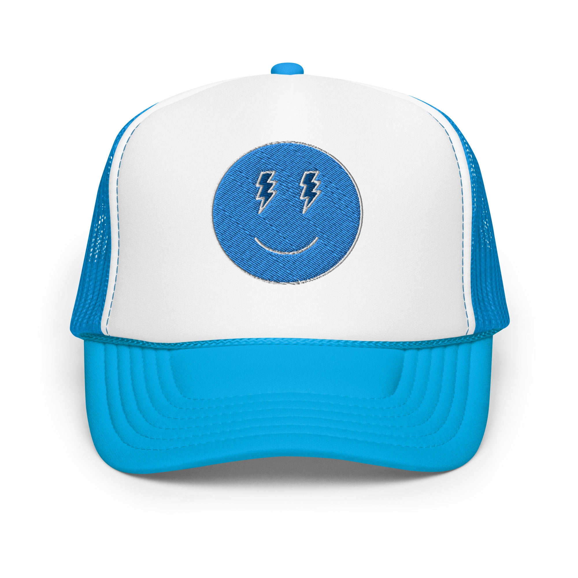 Blue Lighting Smiles Foam Trucker Hat Embroidered