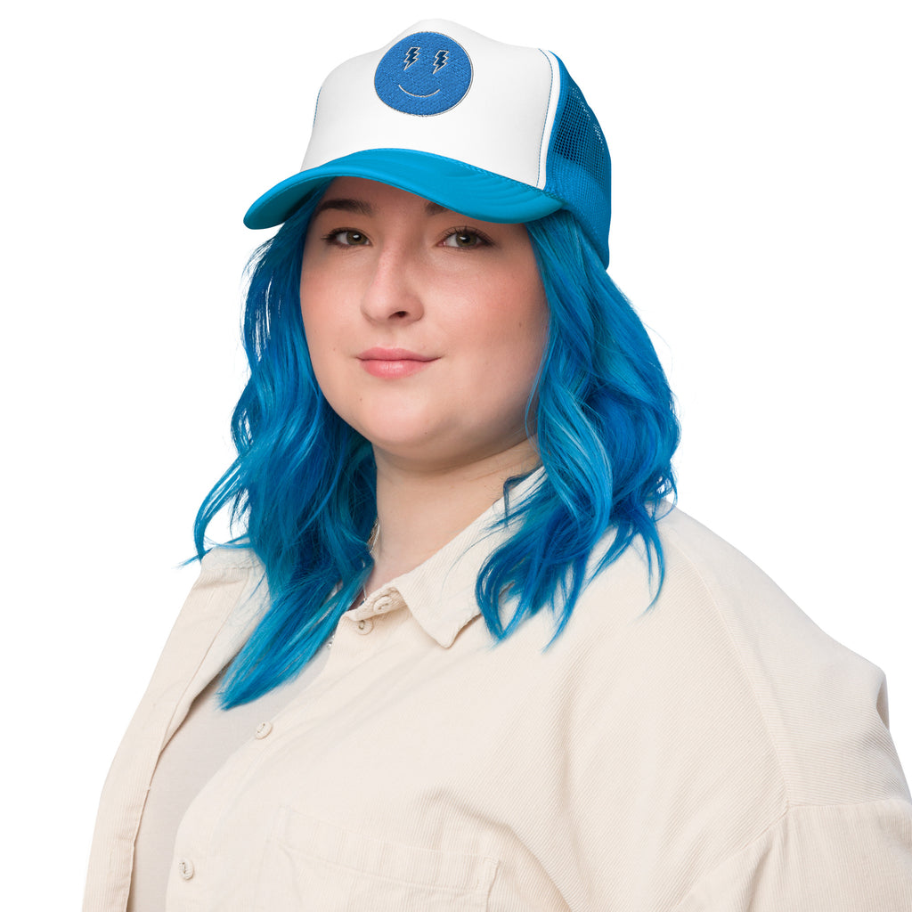 Blue Lighting Smiles Foam Trucker Hat Embroidered