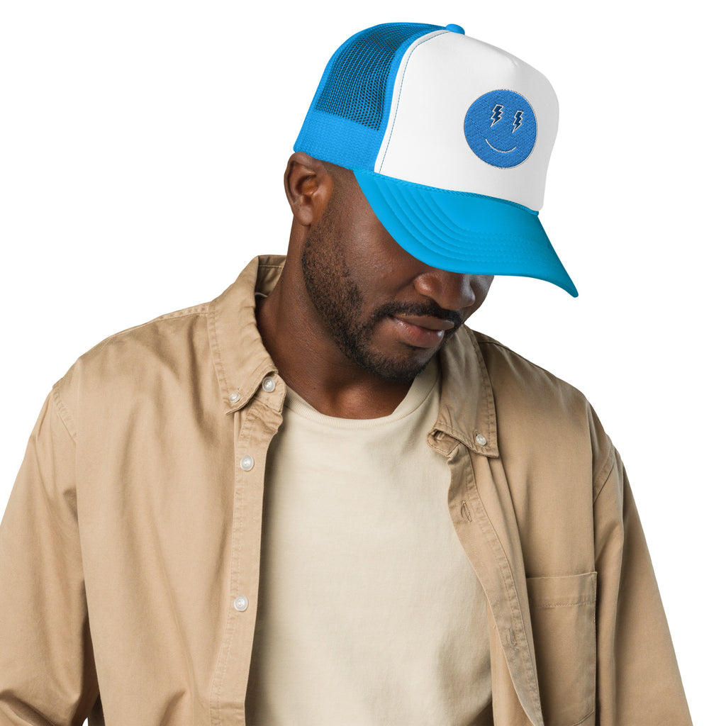 Blue Lighting Smiles Foam Trucker Hat Embroidered