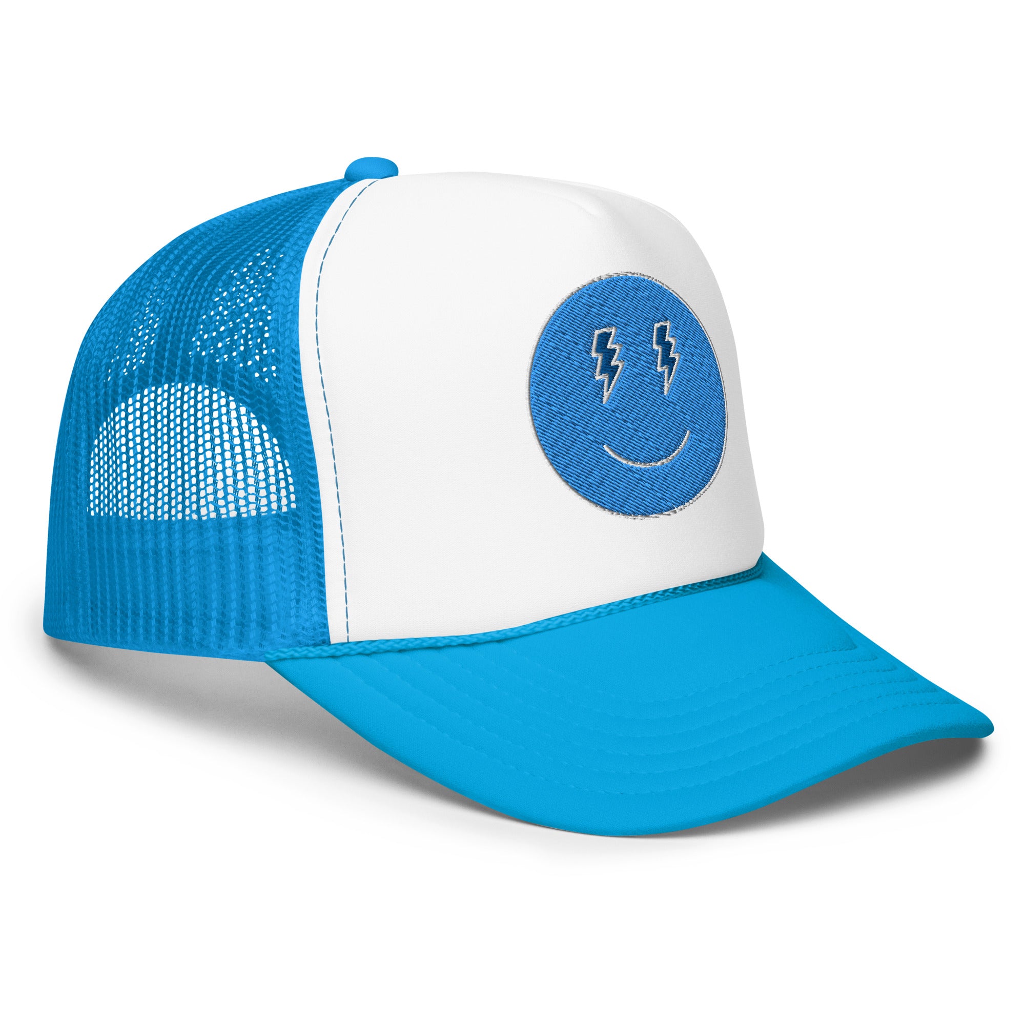 Blue Lighting Smiles Foam Trucker Hat Embroidered
