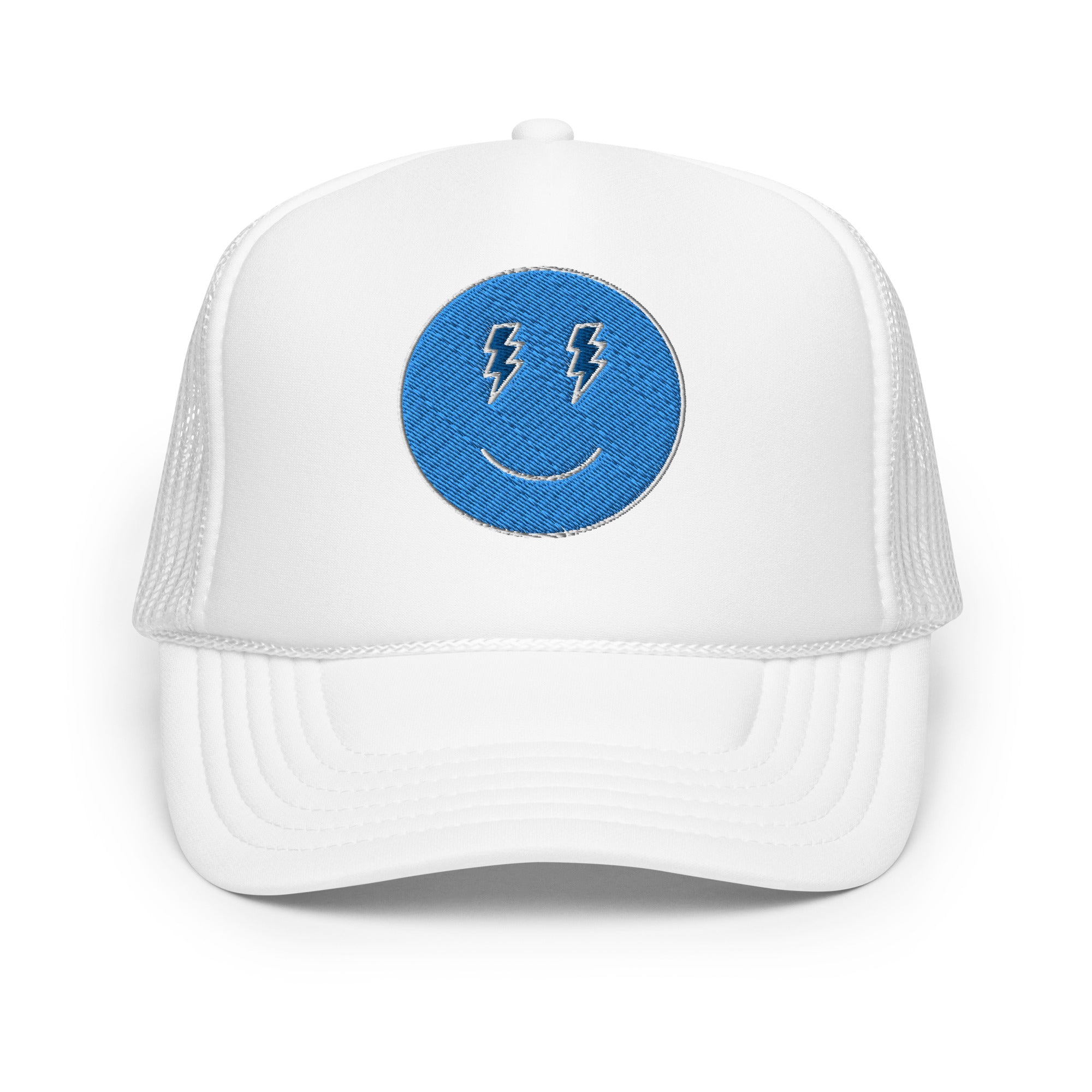 Blue Lighting Smiles Foam Trucker Hat Embroidered