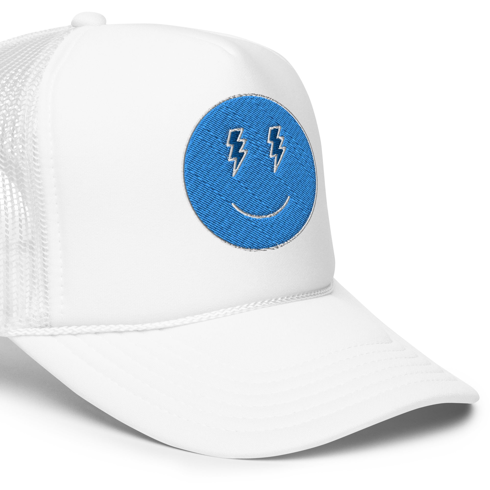 Blue Lighting Smiles Foam Trucker Hat Embroidered