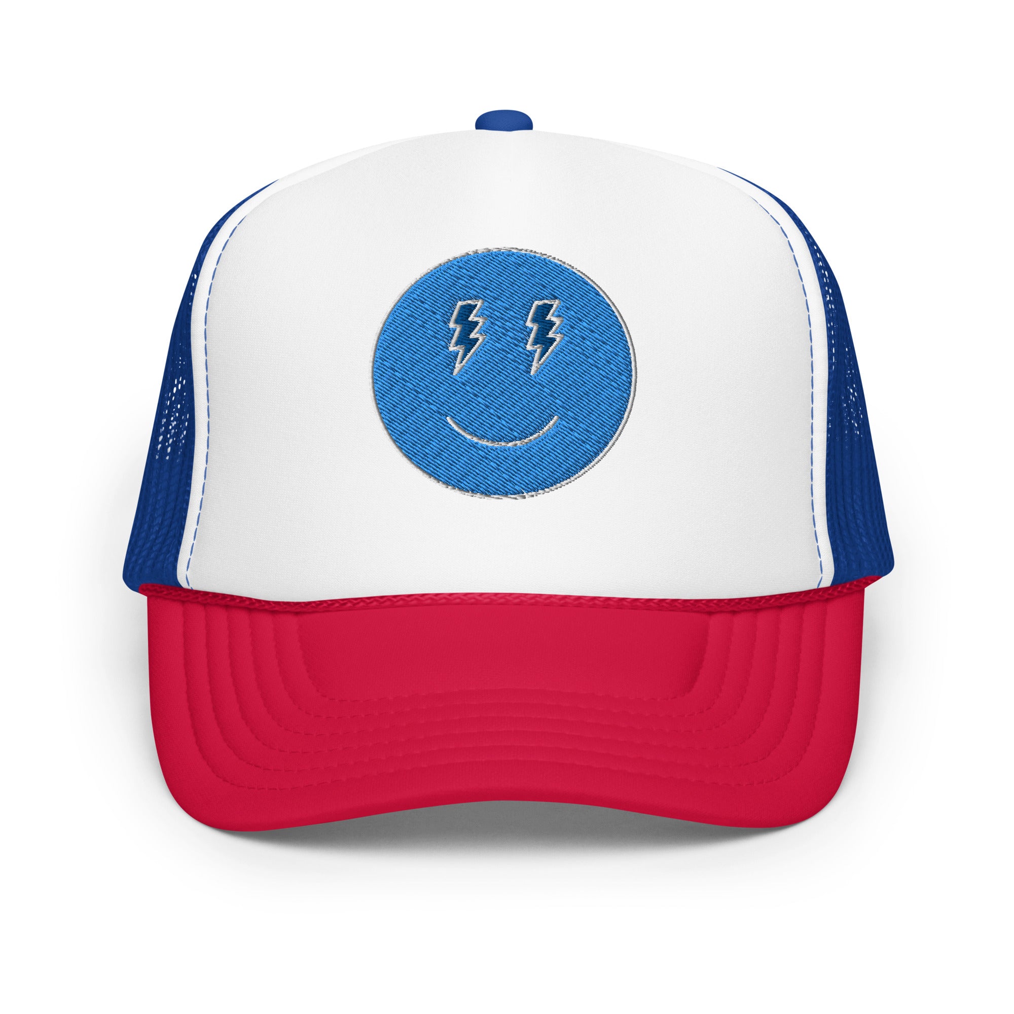 Blue Lighting Smiles Foam Trucker Hat Embroidered